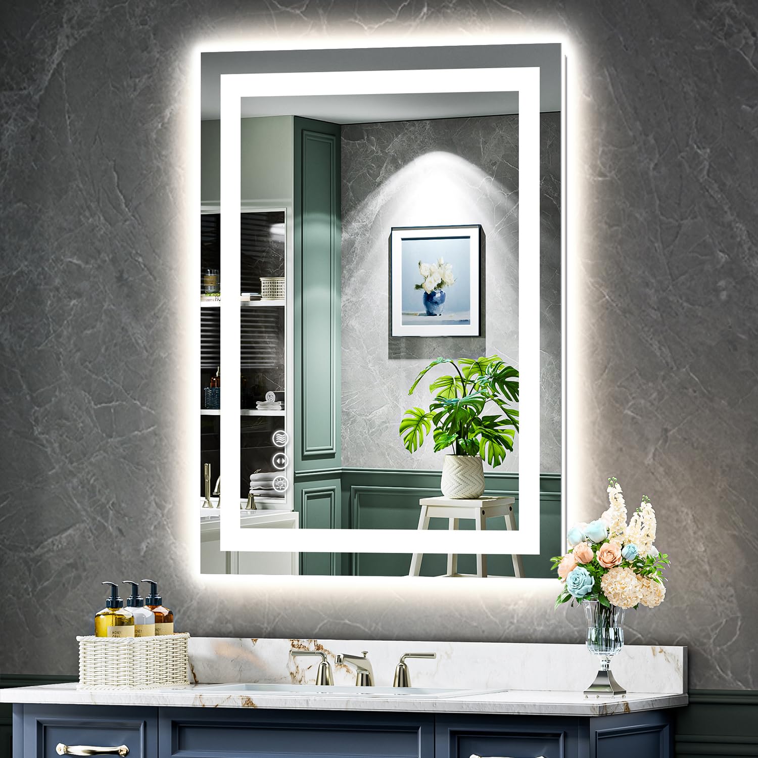 24x36 inch led bathroom mirror with lights front and backlit lighted vanity mirror for bathroom wall with 3 colors dimmable anti-fog memory shatter-proof ip54 waterproof horizontalvertical