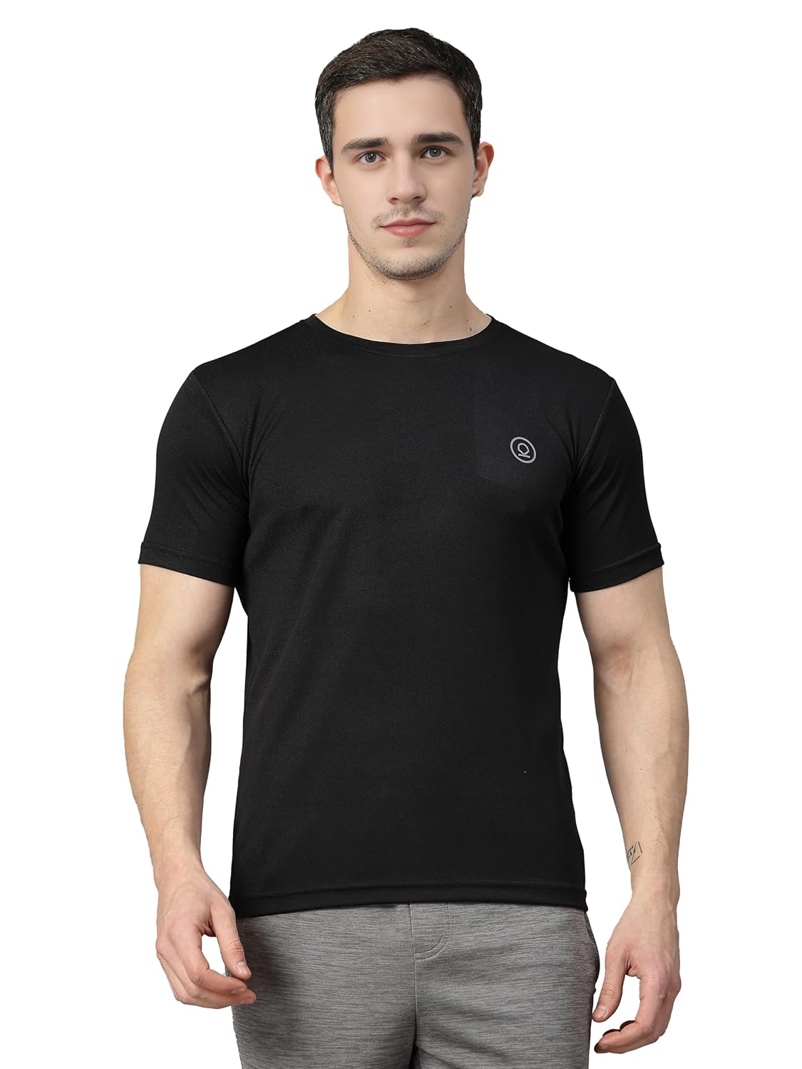 CHKOKKO Men Polyester Solid Quick Dry Half Sleeve Regular Fit Round Crew Neck Active Sportswear Gym T-Shirt for Workout Training Running and Fitness Activities