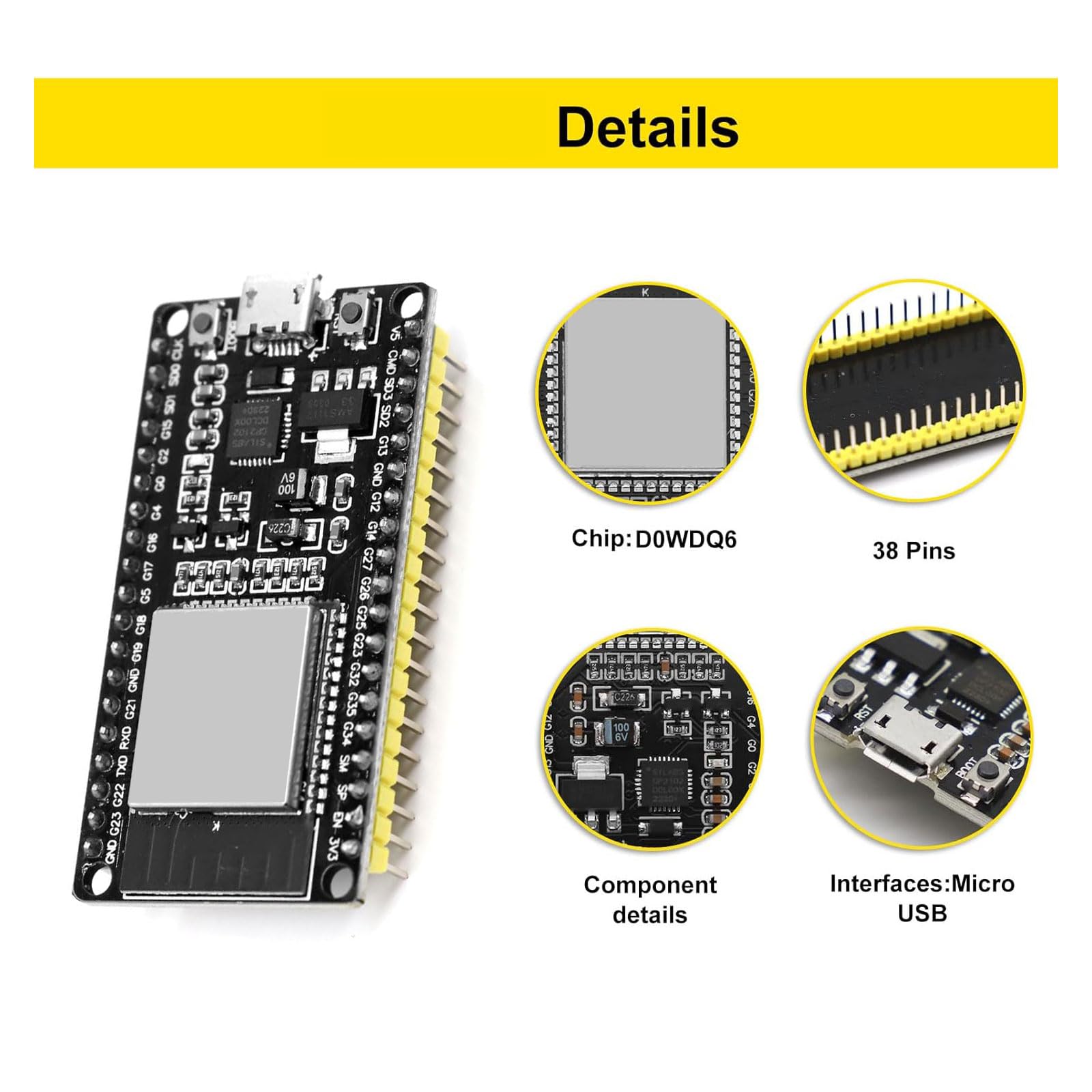 Binghe 3 Pezzi ESP Schede di sviluppo, ESP scheda madre ES2 con CP2102 Chip 2,4 GHz WiFi + Bluetooth MICRO USB Compatibile con Arduino