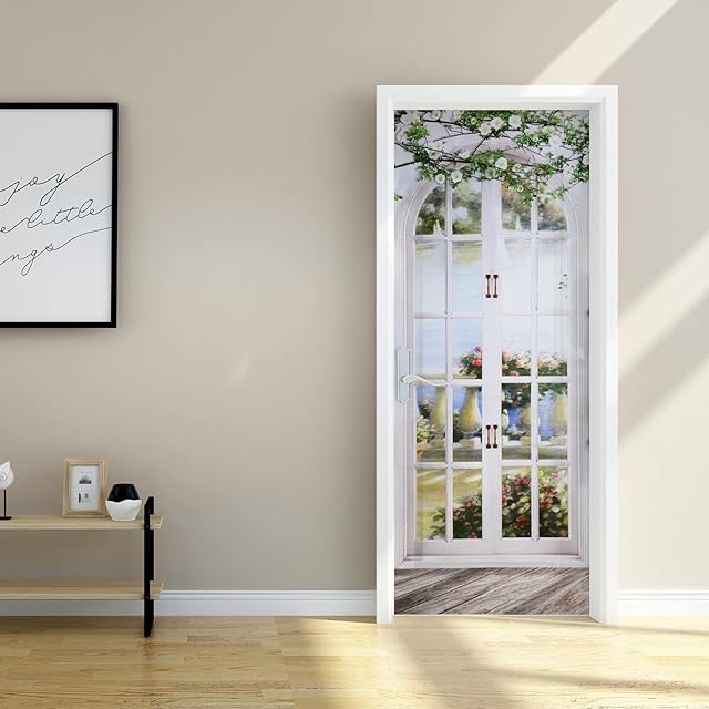 3D Door Mural Sticker for Interior Doors, Waterproof Self-Adhesive PVC Door Stickers Wall Decoration - Garden Scenery Door Poster Stickers for Bedrooms Living Room, 30.3"x78.7" (A-01)