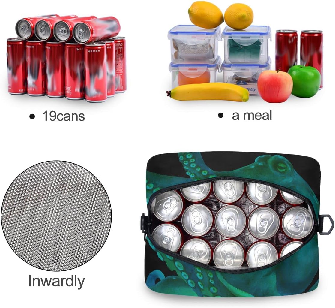 Insulated Lunch Bag for Women Men Watercolor Green Sea Octopus Lunch Box Reusable Lunch Cooler Bag Large Lunch Tote Bag for Work Picnic Travel School - Image 4