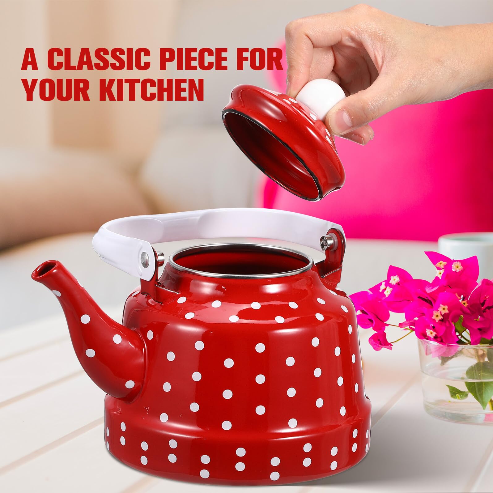 NUOBESTY Tetera de Esmalte Esmalte Espesada Puntos Tetera para Estufa de Filtro para Infusiones de Té Suelto para Cocina de Inducción