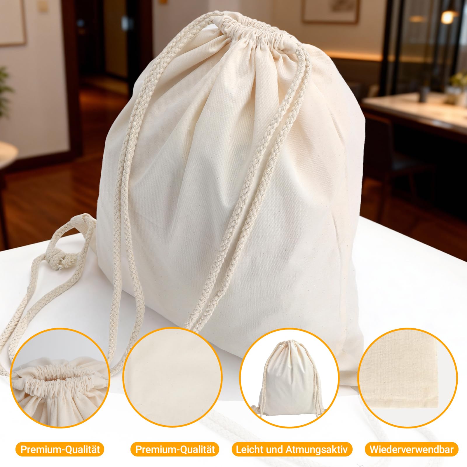 GZRXIOUS Lot de 5 Sac à Cordon en Coton 35x40cm – Sac en Toile de Sport, Sac en Tissu à Peindre pour École, Quotidien, l'École, Loisirs Comme Everyday Bag - 4