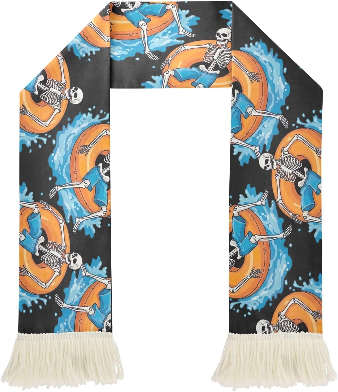CHIFIGNO Funny Skeleton Donuts Black Sports Fan Scarf Sweat Towel, Quick Dry Polyester Soccer Scarf for Cheering, Soft Rally Towel with Fringe Ends
