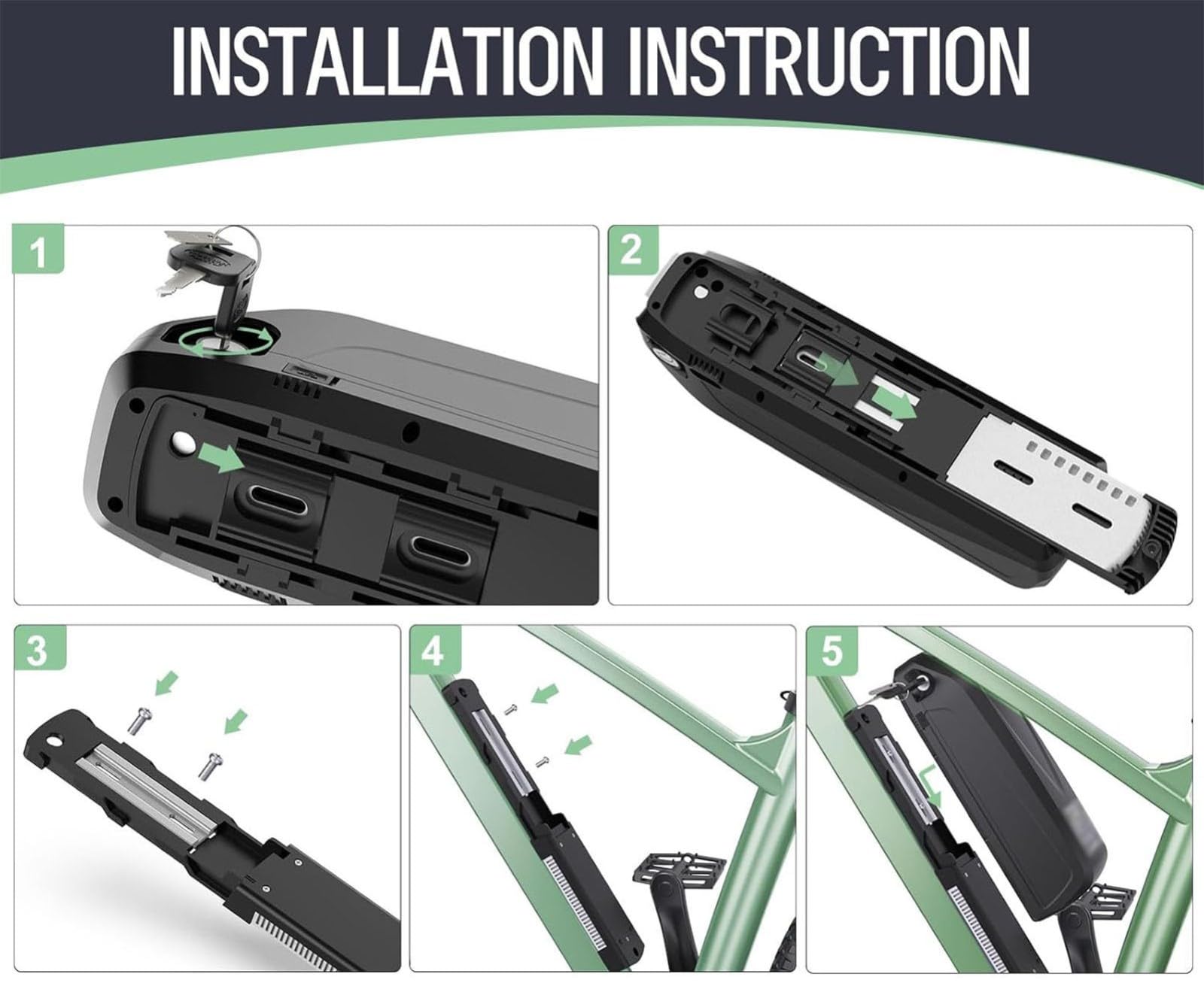 Batterie Lithium-ION Étanche 48 V 16 Ah pour Vélos Électriques, avec Protection BMS Et Antivol, Amovible Et Fournie avec Chargeur pour VTT Et Vélos De Ville Électriques.
