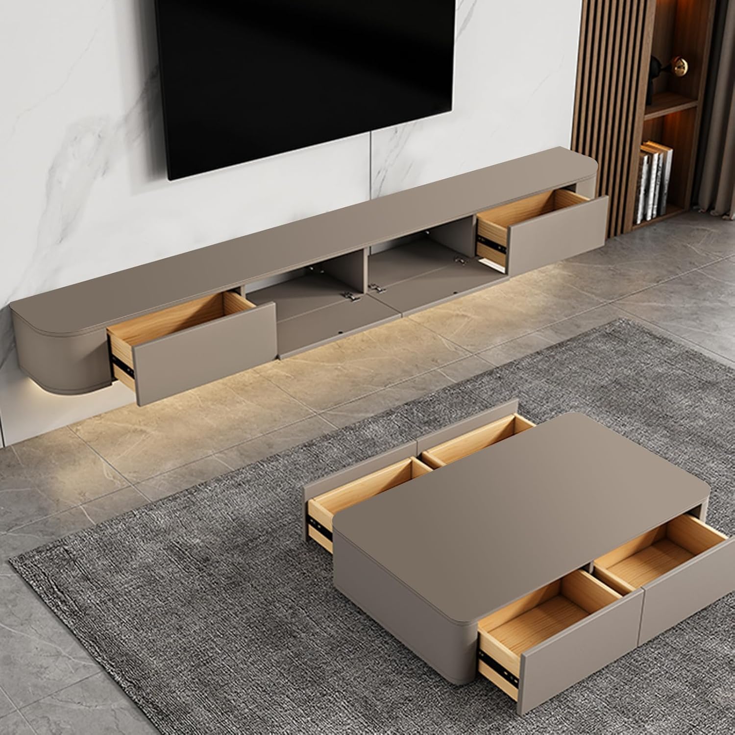 Mobile TV Sospeso In Legno Massello 140cm - Pensile Moderno Per Soggiorno E Camera Da Letto Con Design A Parete