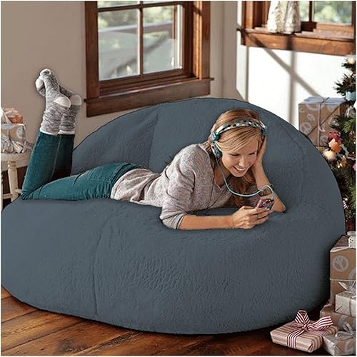 Miniatura 28 de Puf, sin relleno, muebles de sala de estar, grandes, redondos, suaves y esponjosos (solo incluye una funda, no un puf completo), de piel sintética,