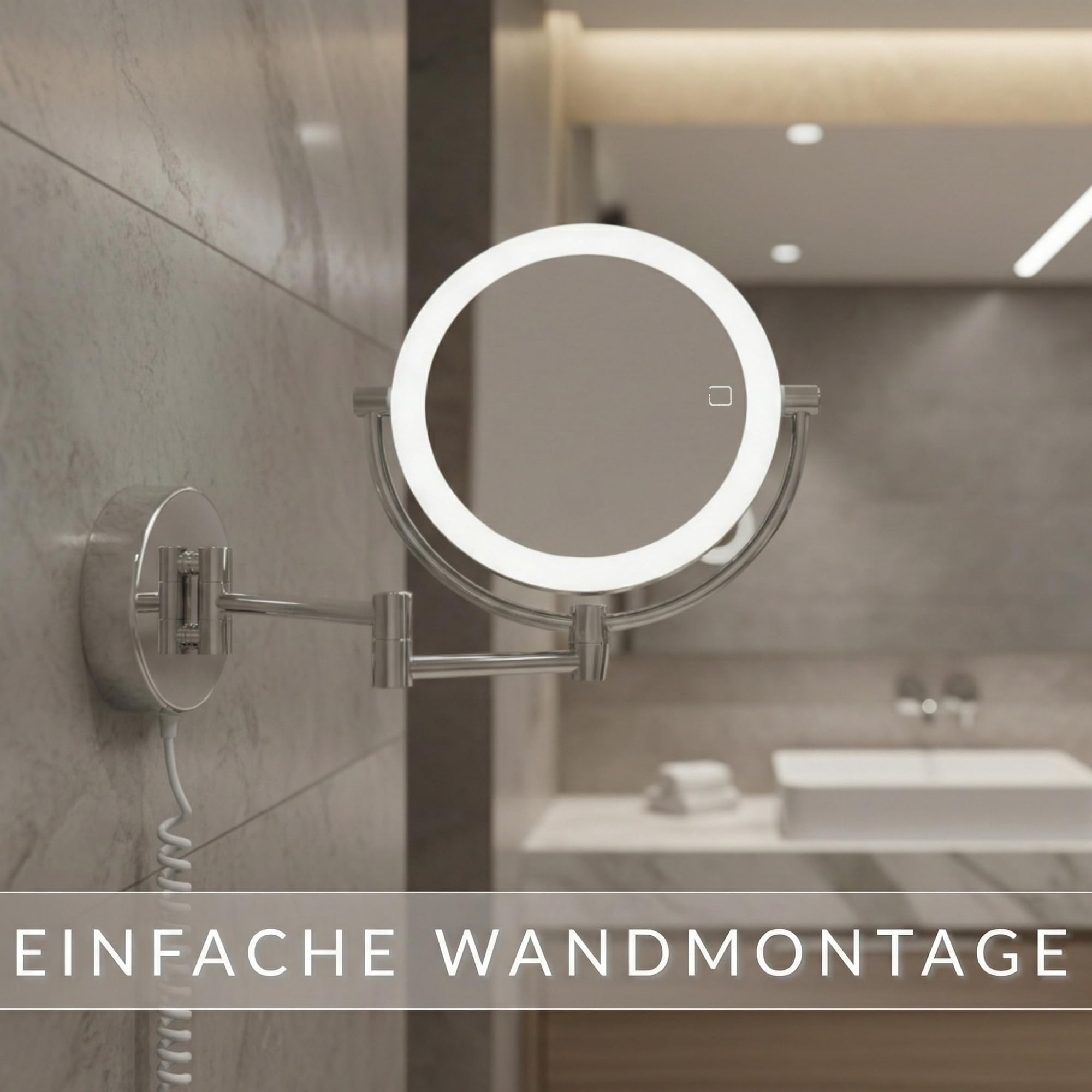 LED Kosmetikspiegel Modena – 360° Wand-Schminkspiegel mit Dimmer, Tageslicht-LEDs & 3x/7x Vergrößerung für perfektes Make-up