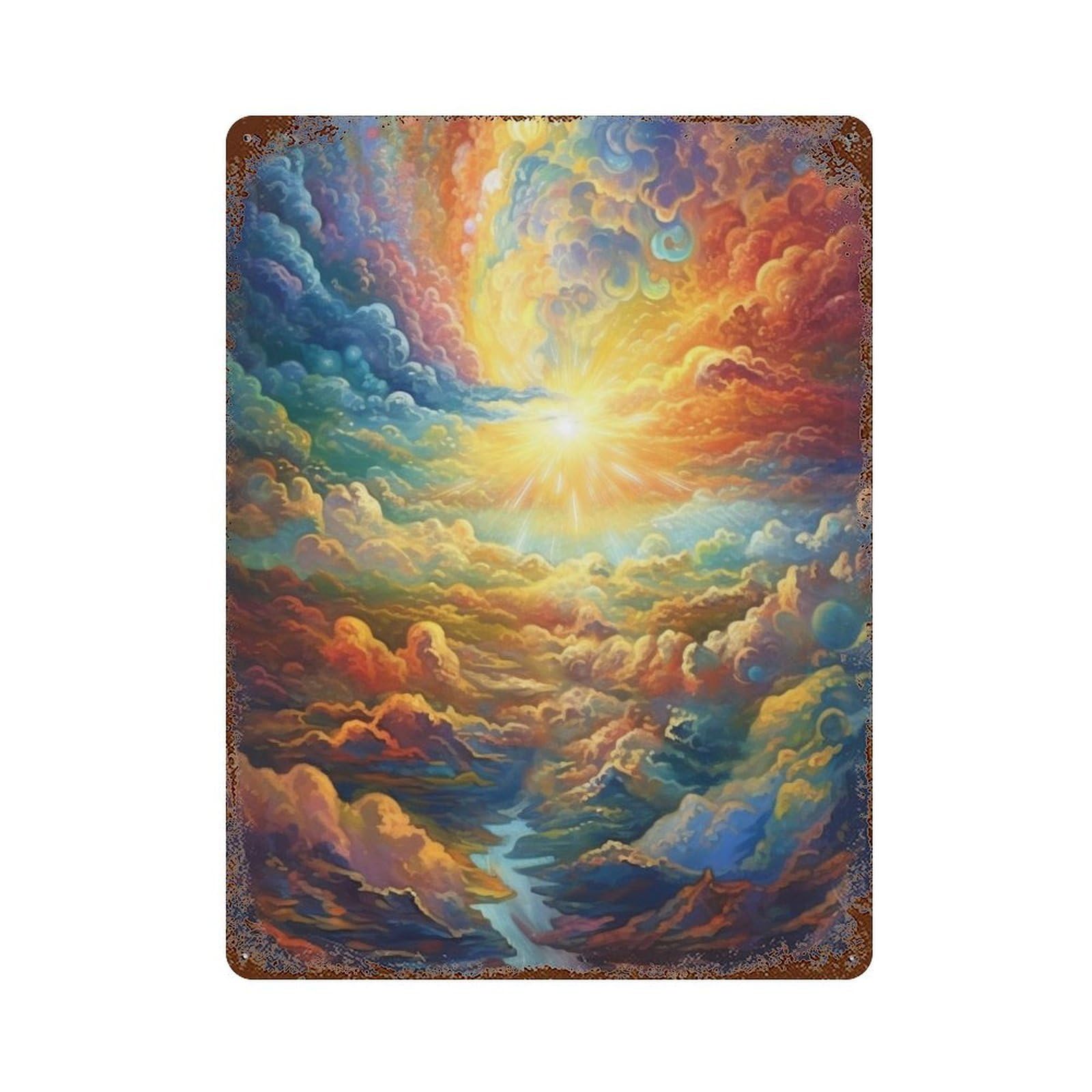 Rainbow Sky River Rusty Metal Tin Sign 15.7"x11.8", Vintage Wall Decor for Garage, Pub Or Kitchen