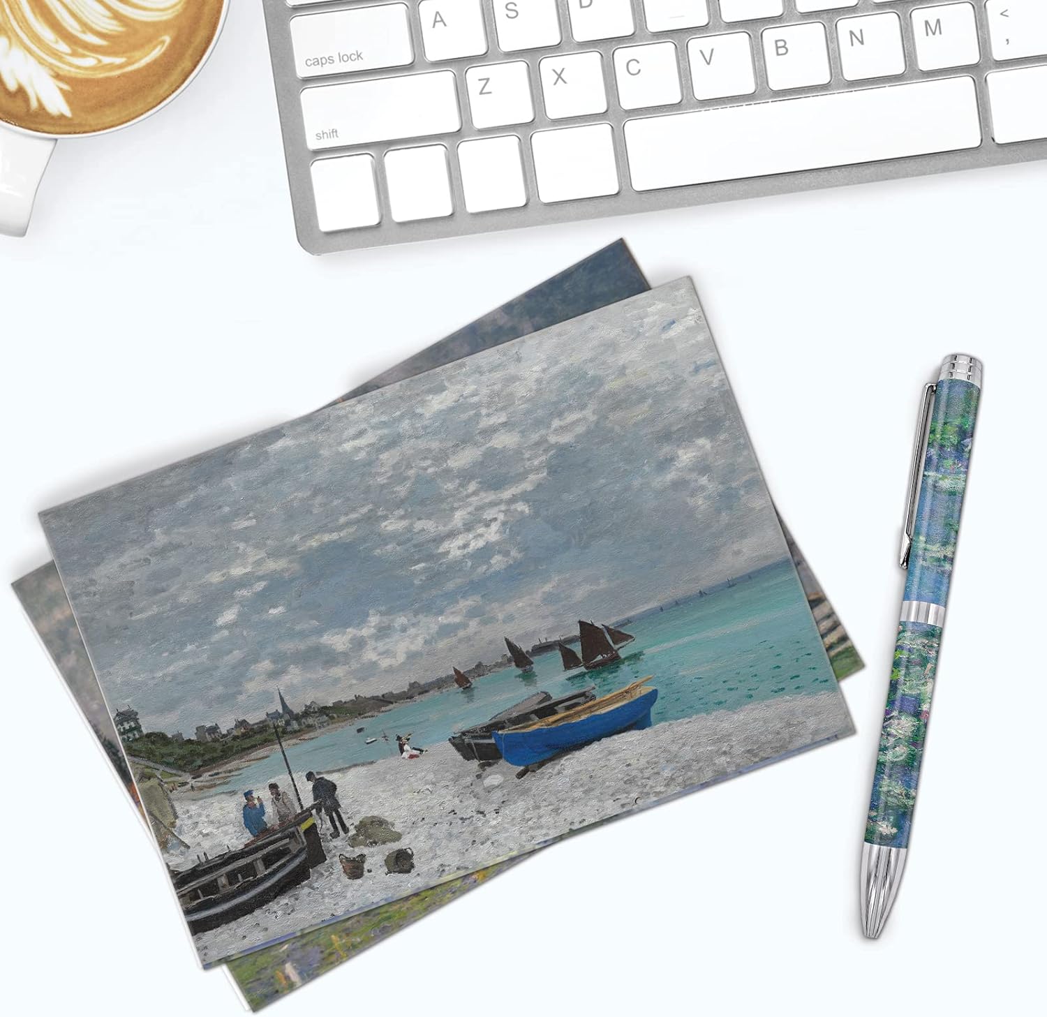 RainCaper Fine Art Keepsake 5x7 Blank Stationery Claude Monet Greeting Note Cards With Decorative Envelopes, Gift Boxed Set of 16 | 300 GSM Cardstock (Monet Boats)