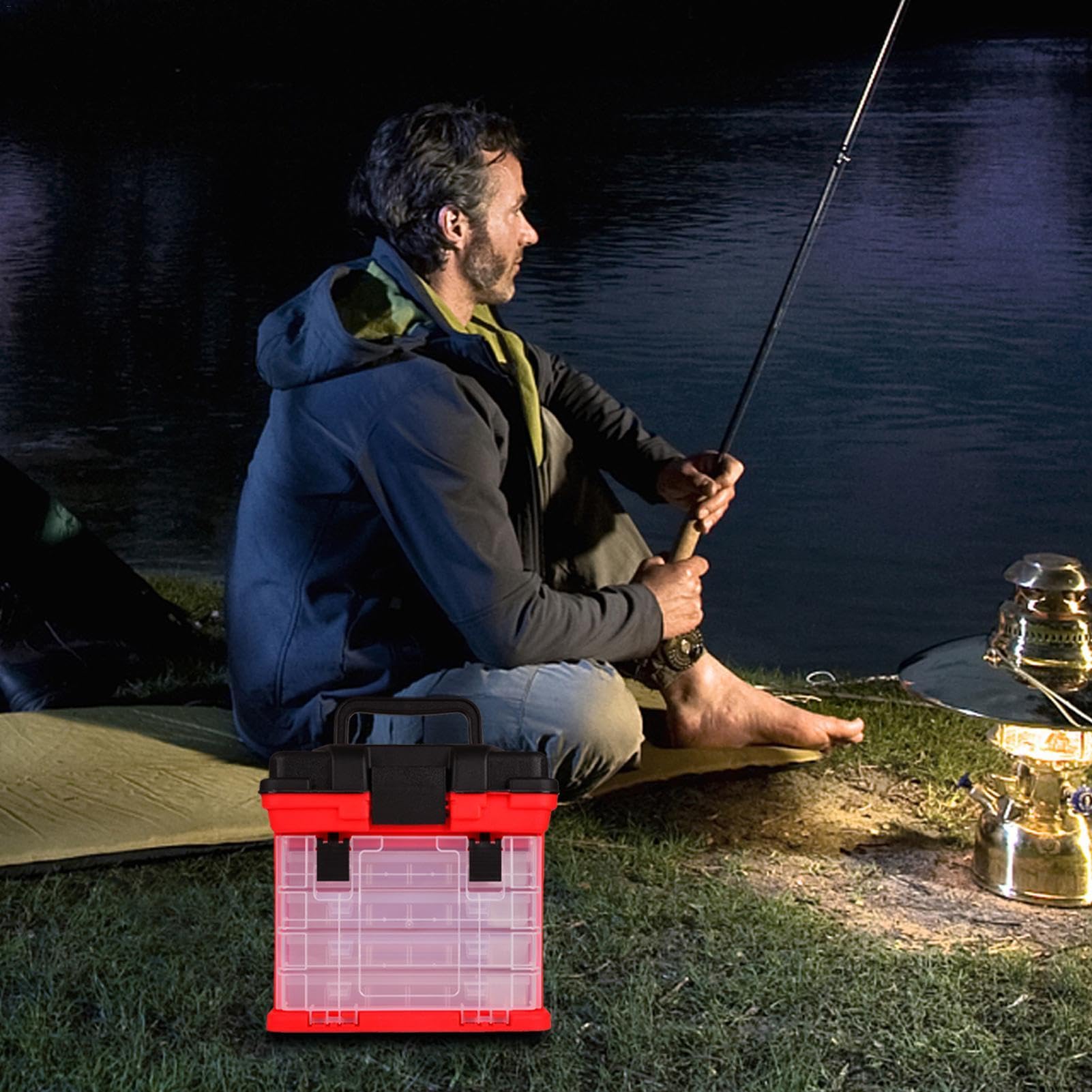Scatola organizer per attrezzatura | Scatola a 4 con manico | Scatole per attrezzatura per acqua salata, scatola per attrezzi da pesca per barche da mare all'aperto