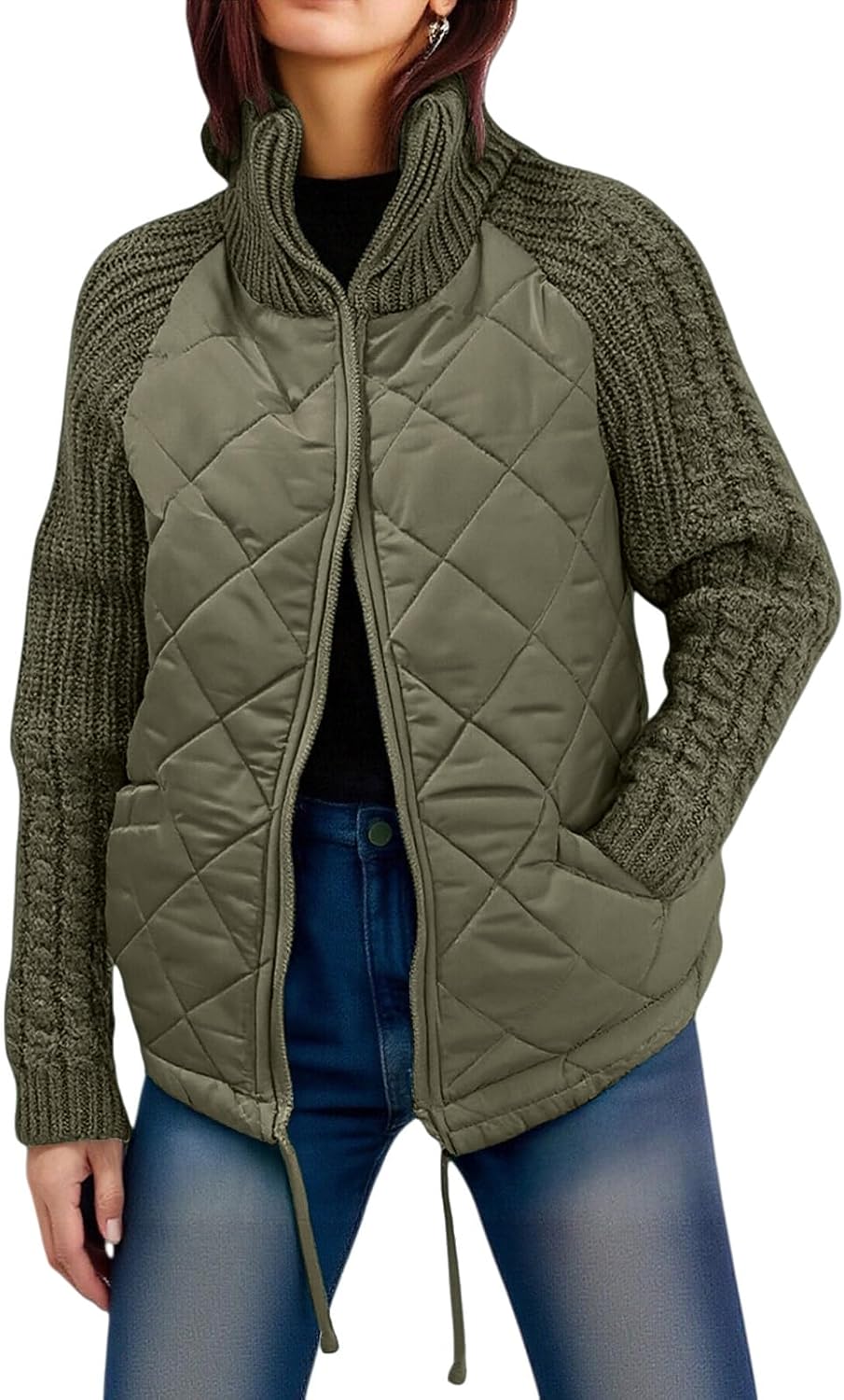 Women's Winter Cropped Puffer Jacket Lightweight Quilted Padded Coat Zip-Up Warm Outerwear Down Coat with Pockets