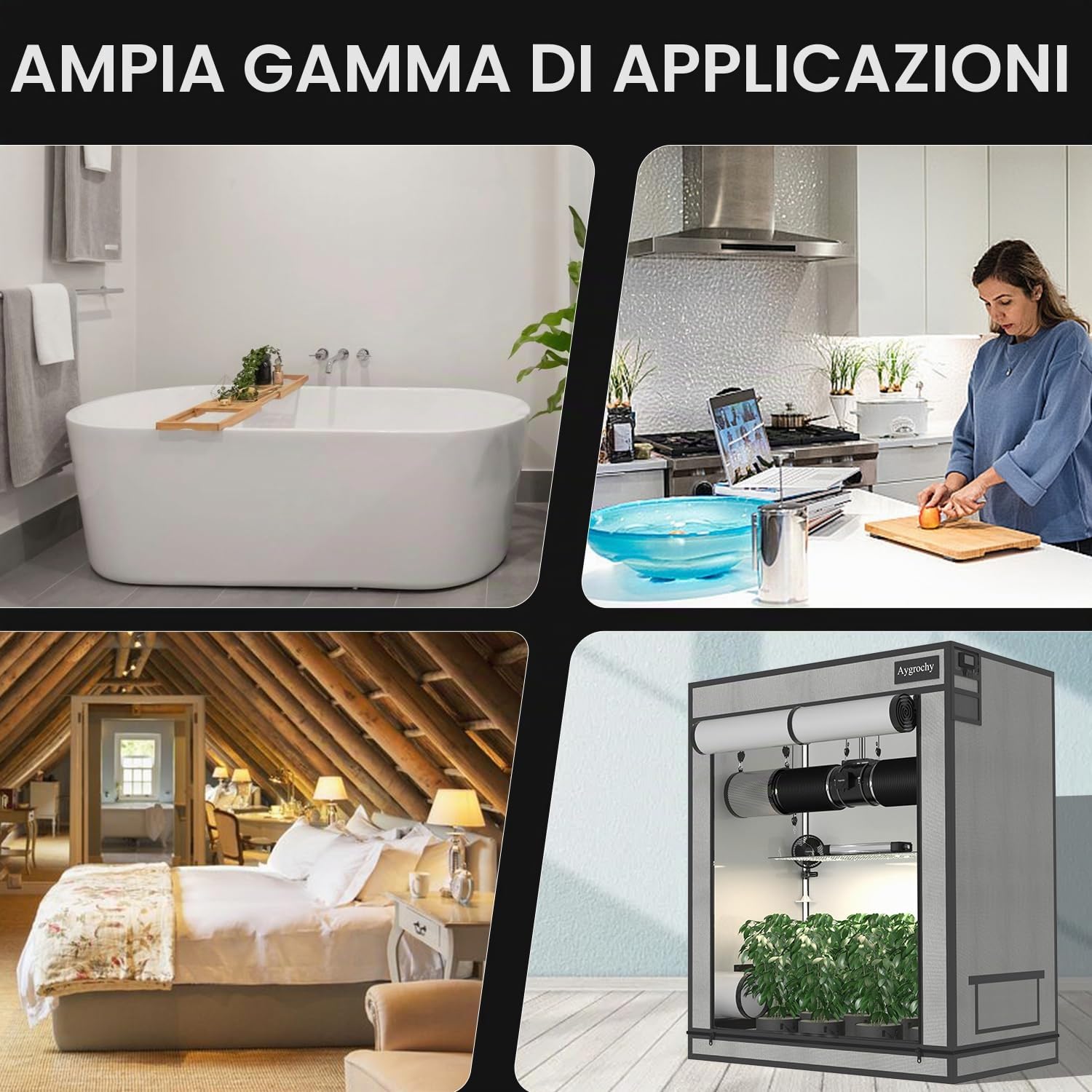 Aygrochy App Wifi Ventola di Aspirazione 100mm, estrattore d'aria con regolatore di temperatura e umidità, motore EC, 2800 giri/min, aspiratore aria e fumo per cucina, garage, bagno,tende di crescita.