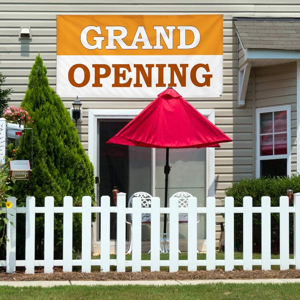 Vinyl Banner Multiple Sizes Grand Opening Orange Advertisement Business Outdoor Weatherproof Industrial Yard Signs White 4 Grommets 24x48Inches