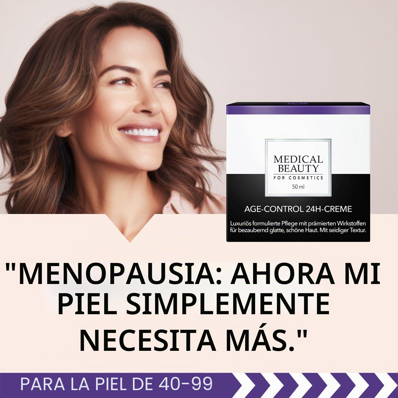 Crema facial antienvejecimiento Age Control 24H con ácido hialurónico y principios activos rejuvenecedores y reparadores, cuidado de día y noche de lujo para una piel visiblemente más suave, 50 ml
