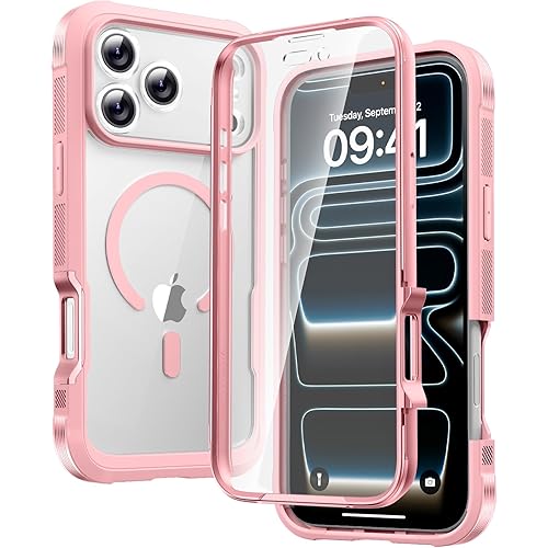 Diaclara Magnetic Designed for iPhone 17 Pro Max Case Full Body Bumper,[Compatible with MagSafe] Military Drop Proof Cover with Built-in Touch Sensitive Anti-Scratch Screen Protector,Pink