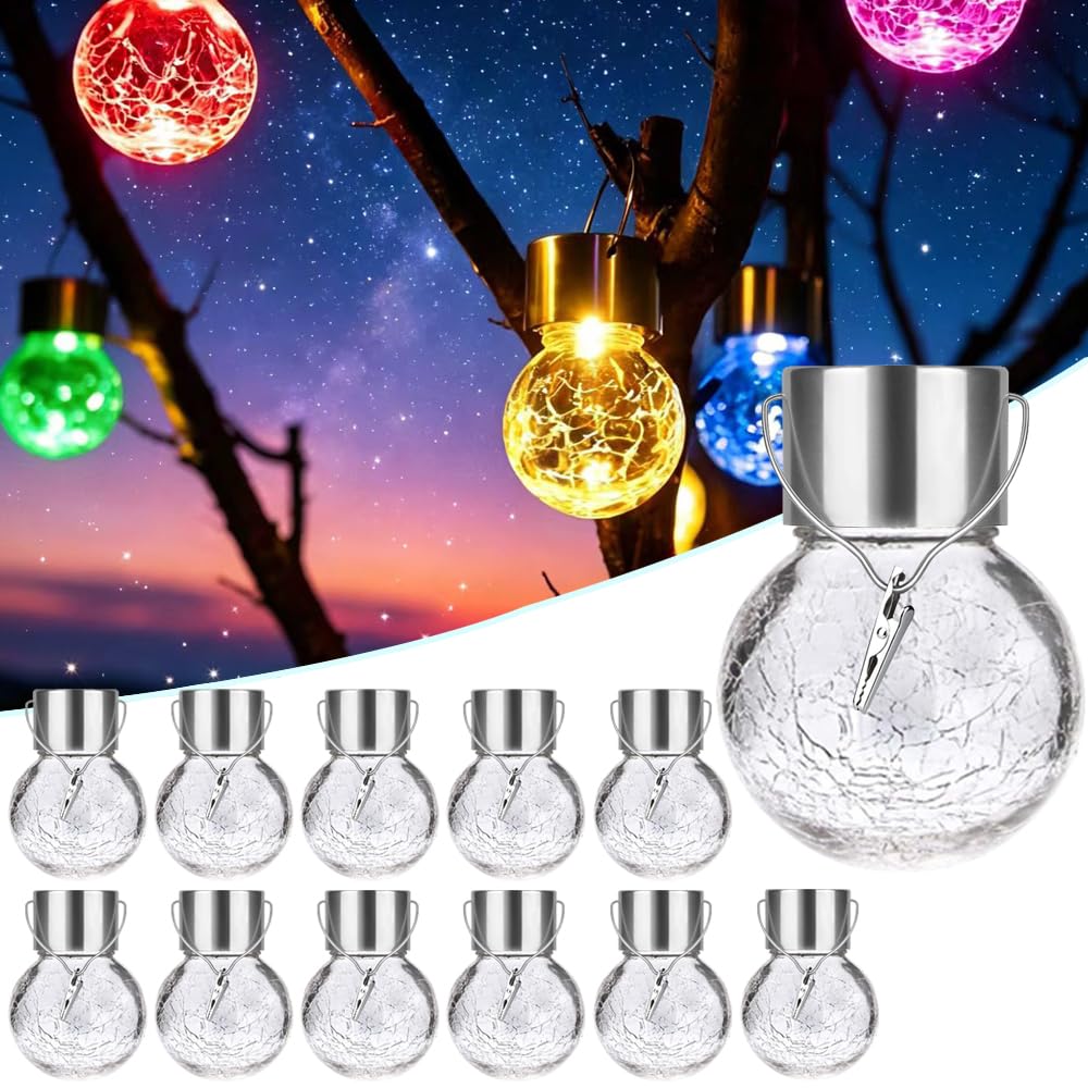 Piccole lampade solari per esterni da giardino, sospese, con clip, lampada solare per esterni, cambia colore automatico, lampadine solari per esterni, lampada solare da appendere in vetro rotto