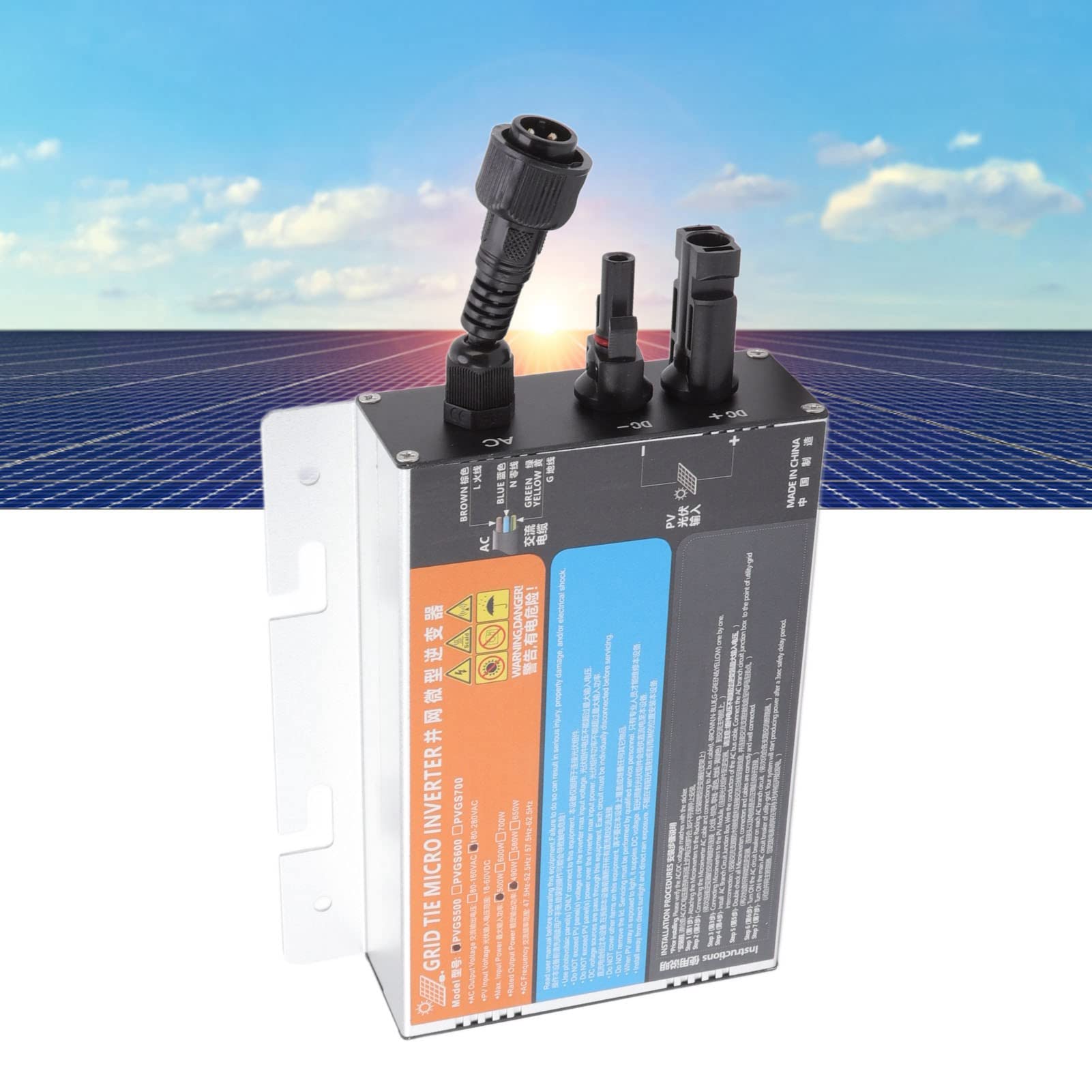Micro-Onduleur Solaire 230 V Sortie PVGS300 500 Série élevée Efficace pour les Systèmes de Génération Onduleur de Grille avec Matériau en Alliage en Aluminium 18V 60V