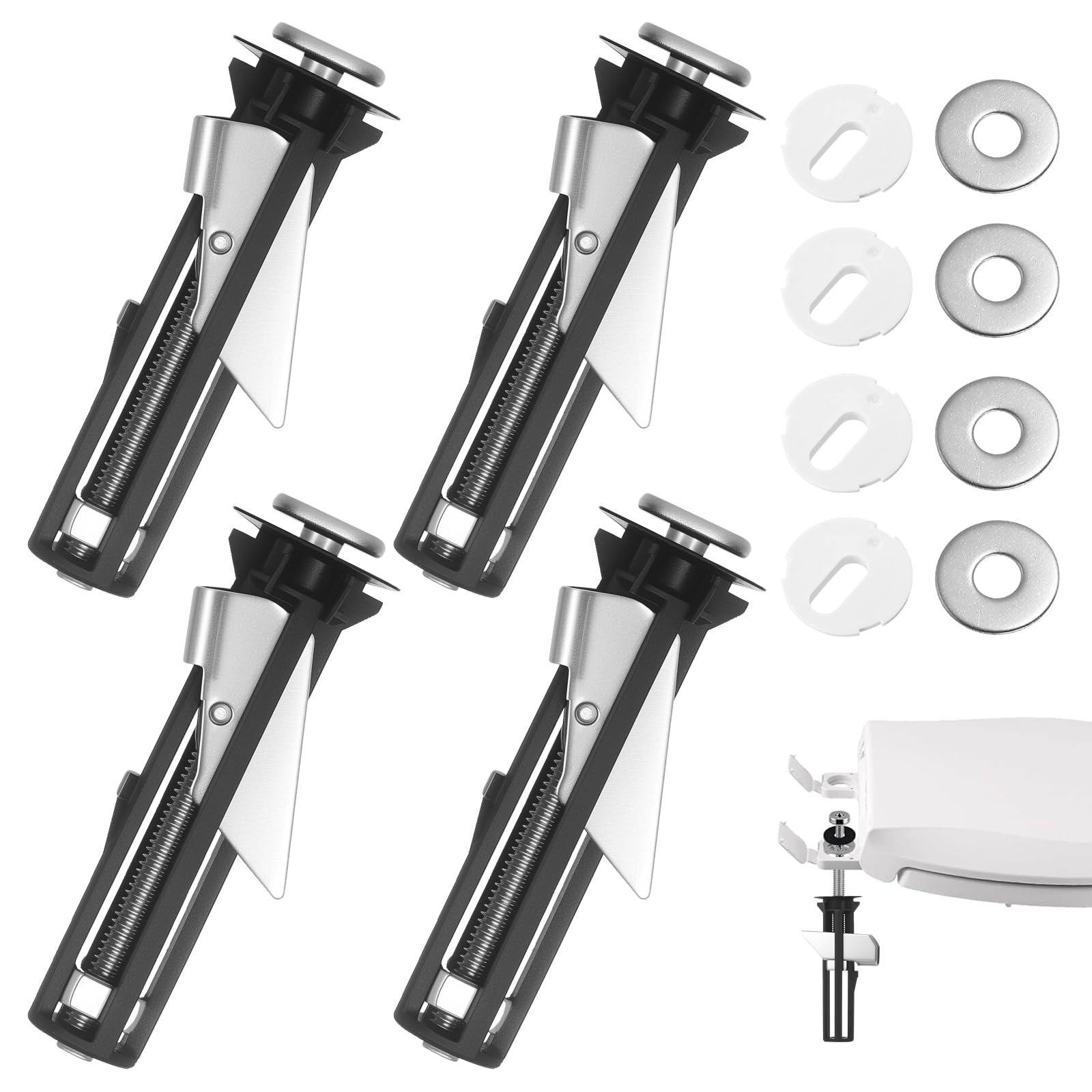 Universal Toilet Seat Fittings and Fixtures, 4 SetToilet Seat Bolts Fittings Kit, Heavy Duty Toilet Fixing Kit Locking Bolts Replacement Fixings, Toilets Seats Screws for Blind Holes, with Gaskets