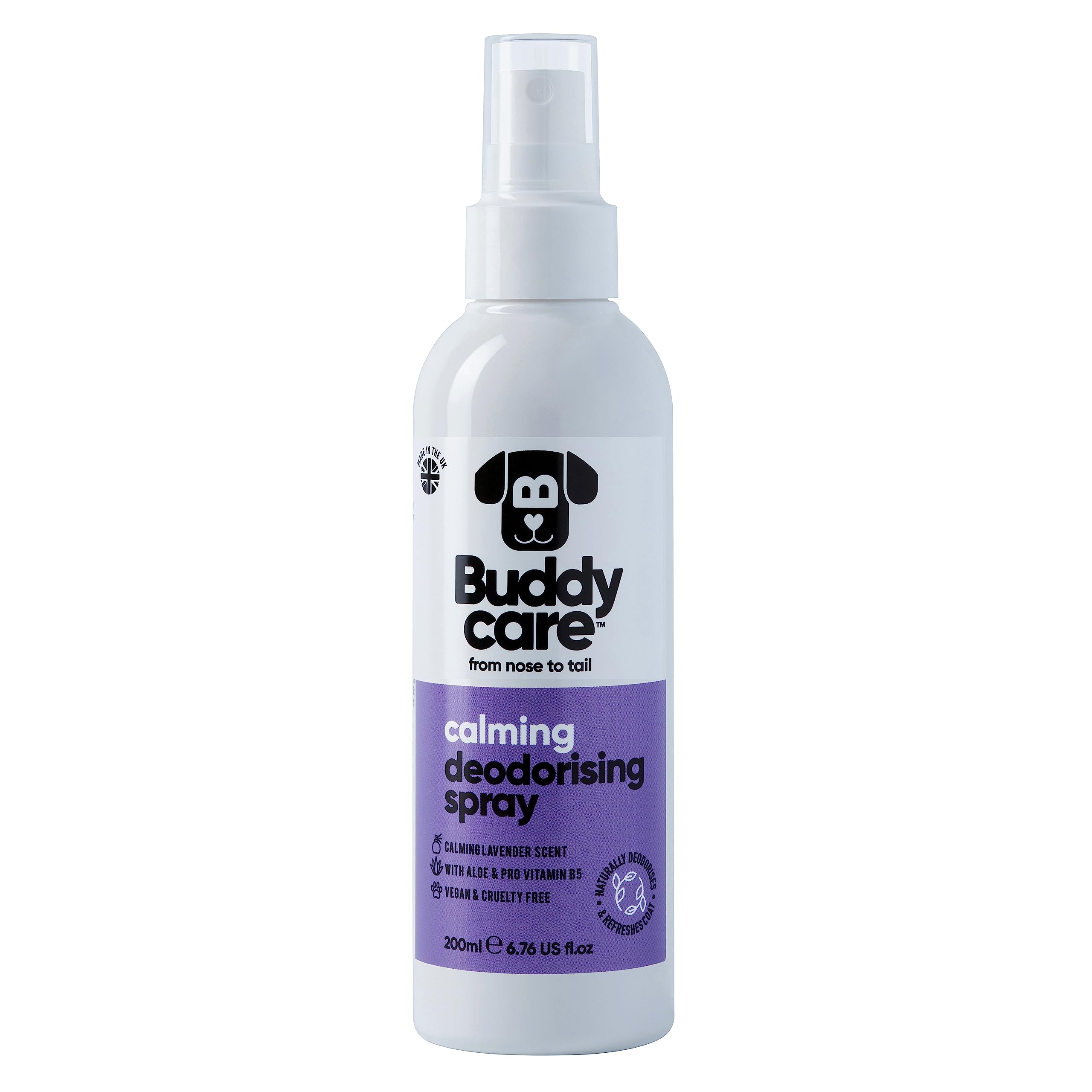 Buddycare Spray Desodorante para Perros - Lavanda - Spray Desodorante Calmante para Perros - Con Aloe Vera y Pro Vitamina B5 200 ml (paquete de 1)