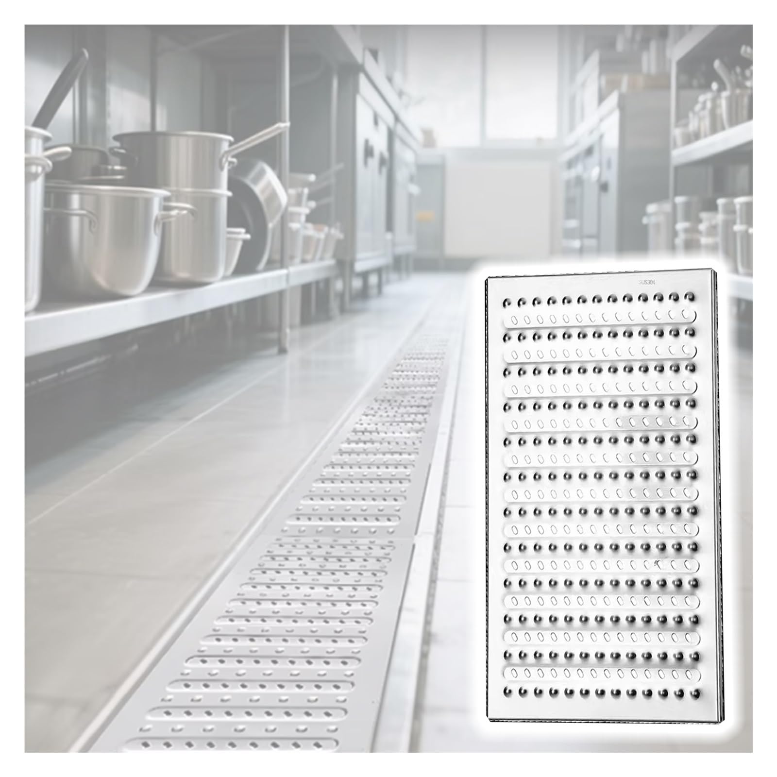 Griglia di scarico a canale in metallo per cucina, giardino, patio, marciapiede carrabile in acciaio inossidabile, copertura anti-bloccaggio, superficie antiscivolo, nero