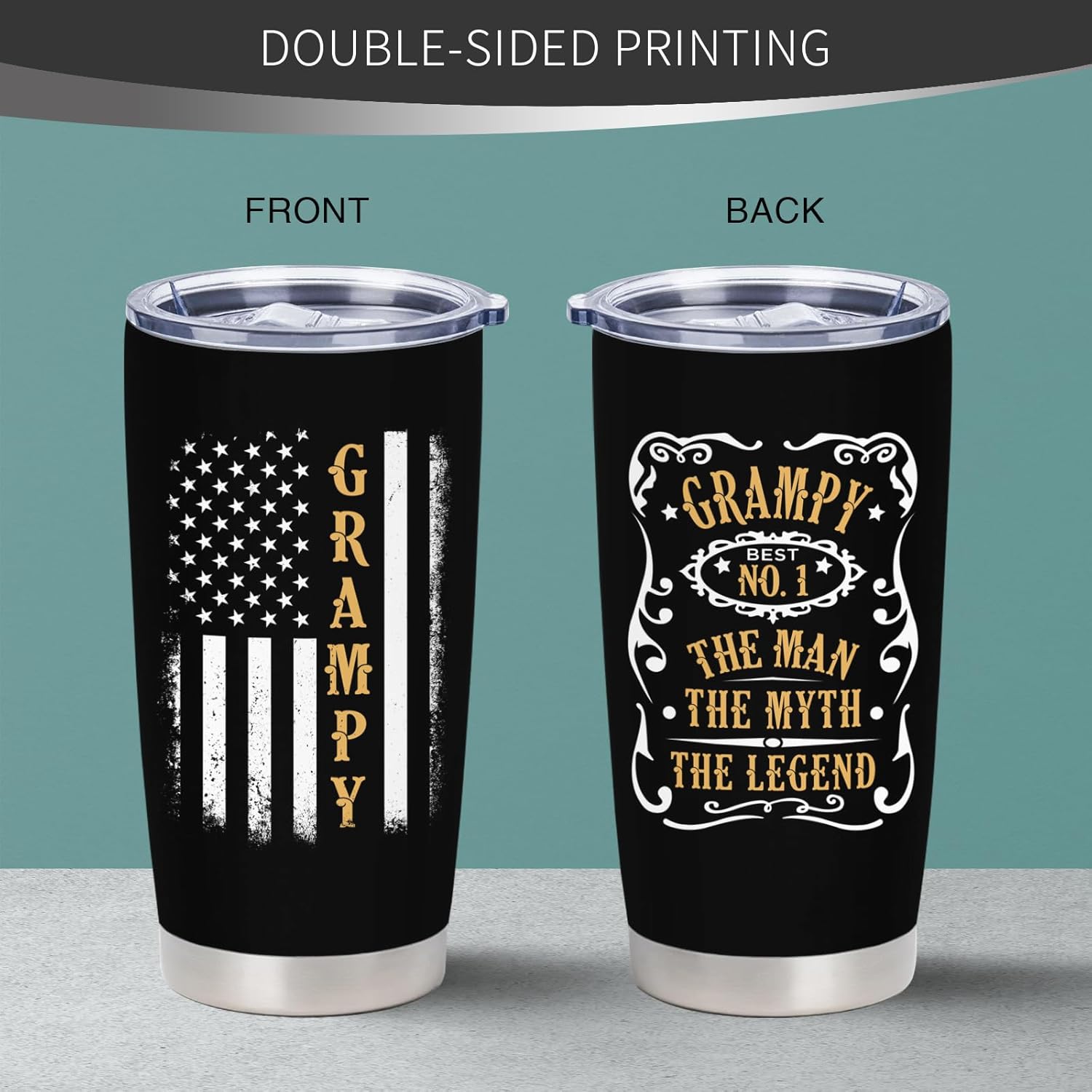 Grampy Gifts - Birthday Gifts for Grampy - Grandpa Gift from Grandchildren - Best Grampy Ever Gift, 20 oz Stainless Steel Tumbler With Lid & Straw - Image 6