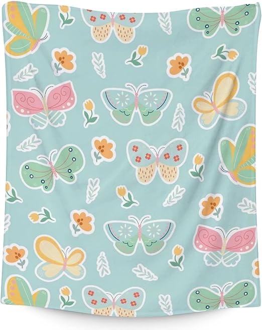 Butterfly Blanket Gifts - 50"x60" Cute Throw for Women, Girls - Green Soft Fuzzy Blankets for Bed, Couch & Living Room