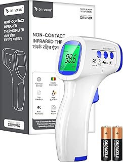 DR VAKU® Infrared Digital Thermometer Non-Contact Temperature Gun for Adults & Children Quick & Accurate Read Fever Detection LCD Display Memory Function [Battery Included– White & Blue