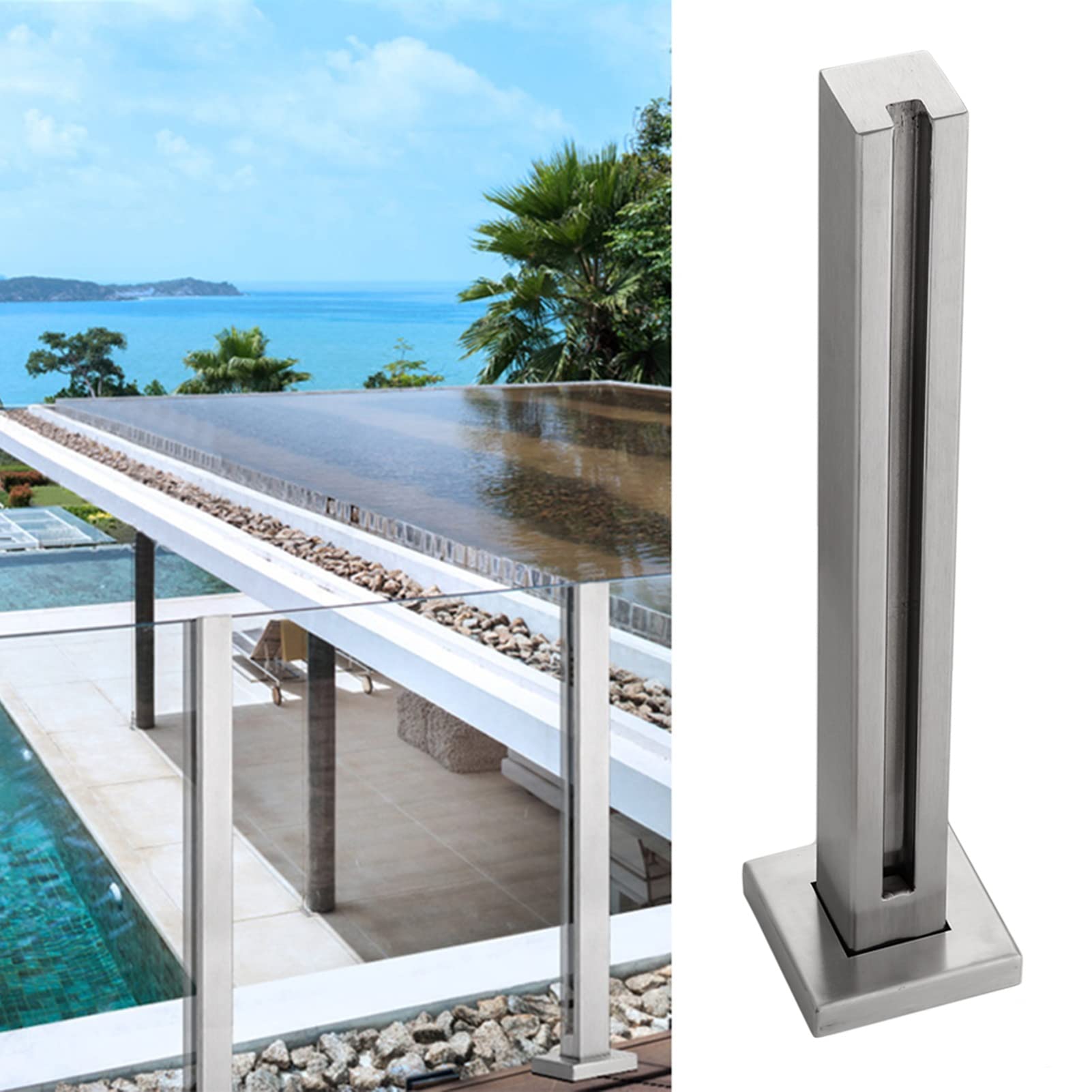 Geländerpfosten aus Edelstahl für Balkon & Poolzaun – quadratisches Paneel-Design mit silbernem Verriegelungssystem – Gartenbalustraden-Lösung