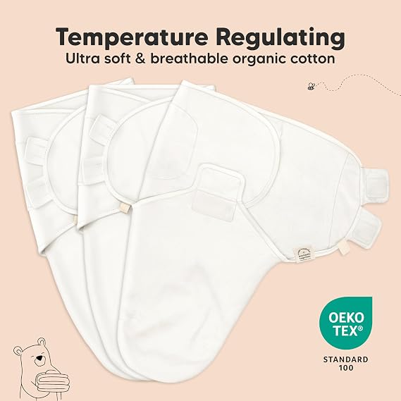 KeaBabies 3pk Organic Baby Swaddles for Newborns, 0.5 TOG Ripple, 0-3M