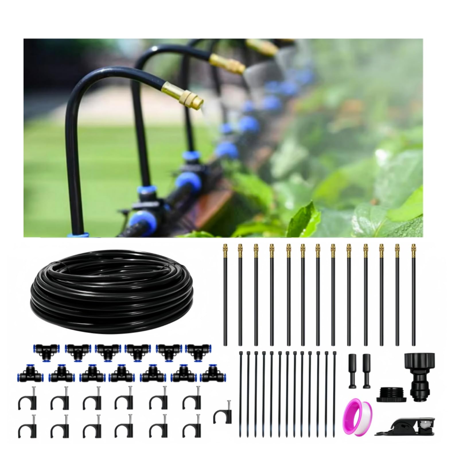 Sistema di irrigazione a 360° per giardino, sistema di irrigazione a goccia da 10,2 m con 13 ugelli, sistema di irrigazione da giardino, accessori per serre, sistema di atomizzazione per giardino