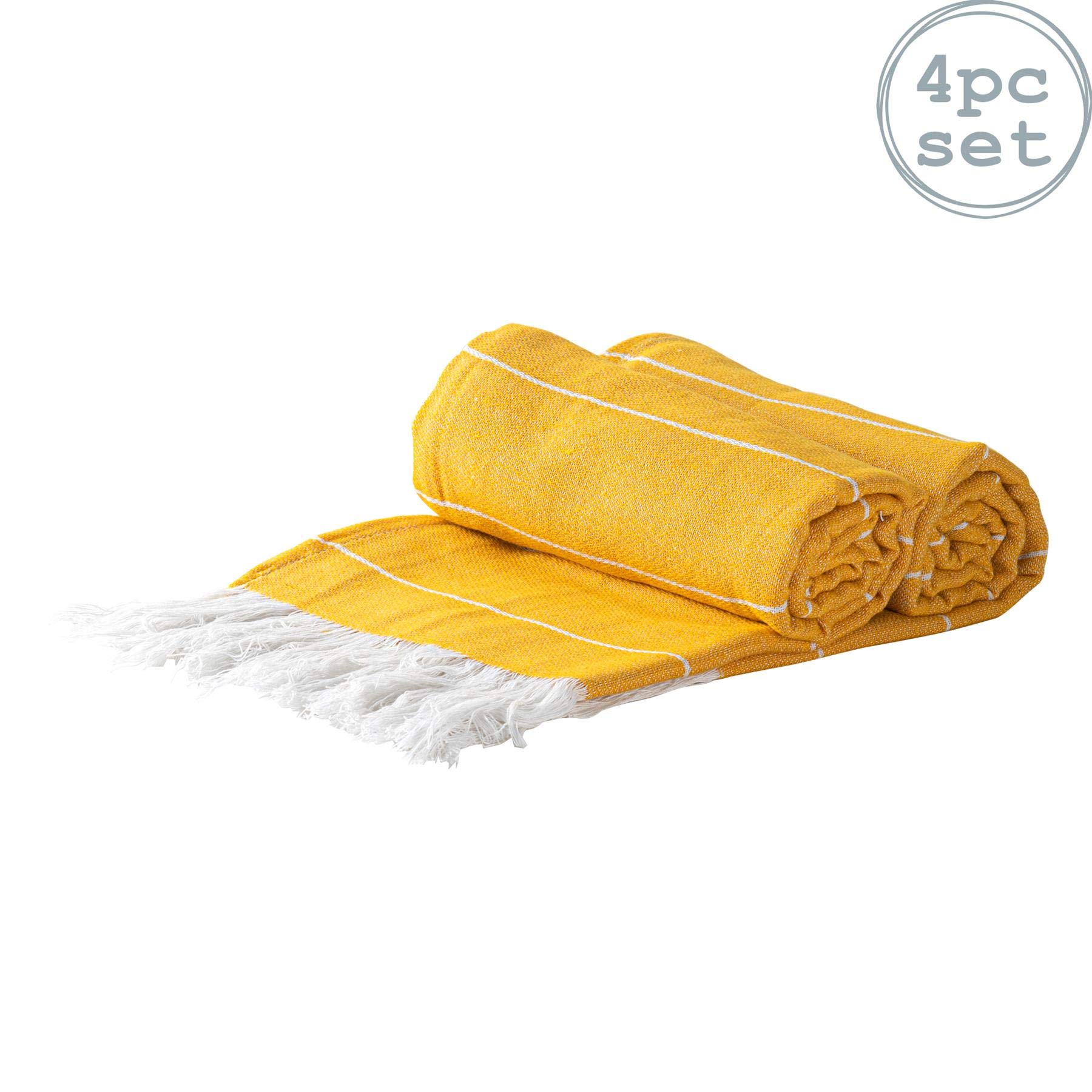 Nicola Spring Turkish Cotton Bath Towels - 173 x 92cm - Mustard - Pack of 4 - Lightweight & Absorbent Large Adults Drying Beach Bathroom Gym Shower Sauna