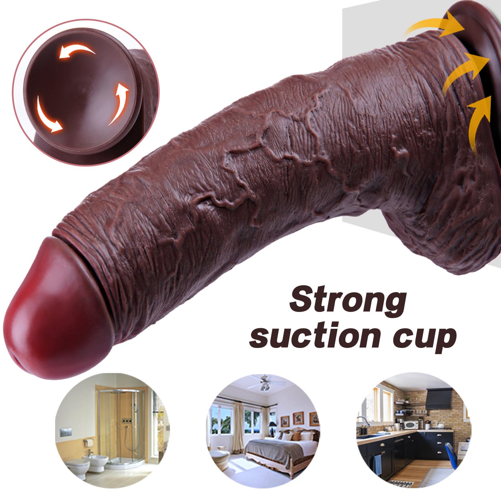 Consolador gigante extra grueso de 7,5 cm de ancho y 34 cm de alto, de silicona negra realista,con ventosa extra grande XXXL, estimula el punto G y el ano,ideal para hombres y mujeres con experiencia