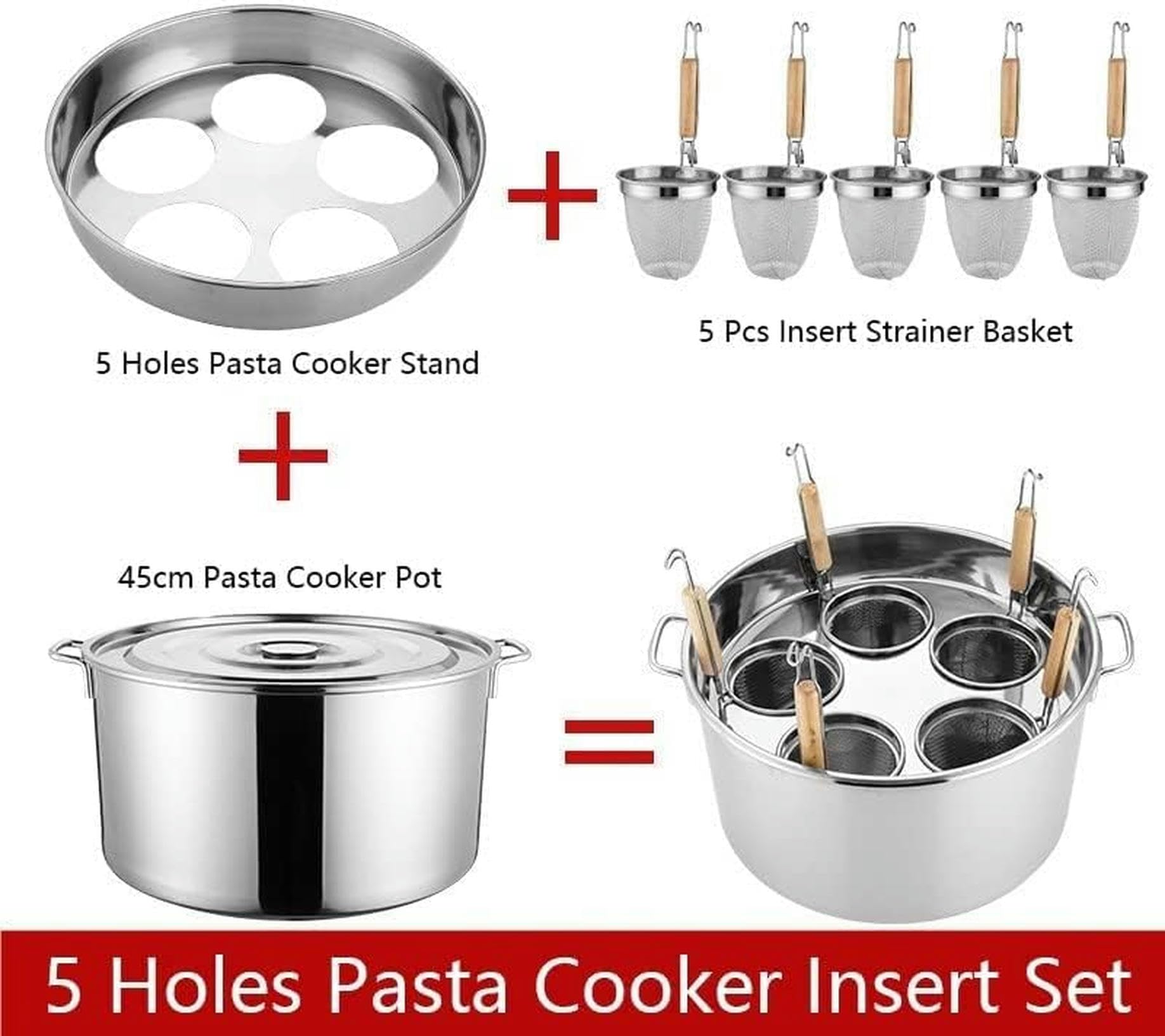 Ollas para cocinar Fideos, ollas para Pasta, Olla para Pasta de Acero Inoxidable, ollas con Divisor y colador, Juego de Insertos para cocinar Pasta en casa, Olla vaporera (3 Agujeros)