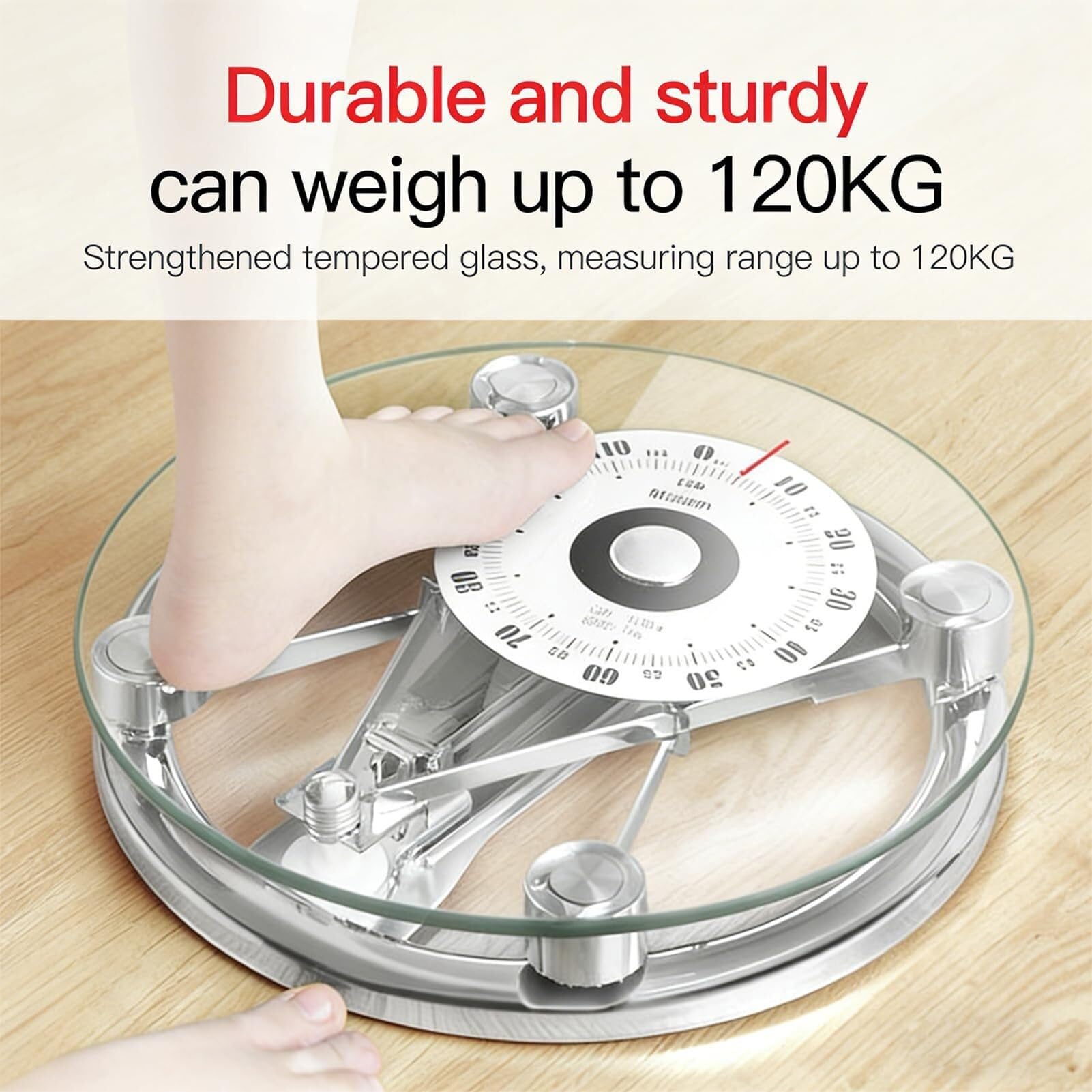 Báscula Mecánica de Baño 120 kg, Báscula Analógica Redonda con Esfera de Vidrio Templado 155 mm, Báscula Profesional para Hotel, Gimnasio y Hogar, Gran Pantalla Fácil Lectura