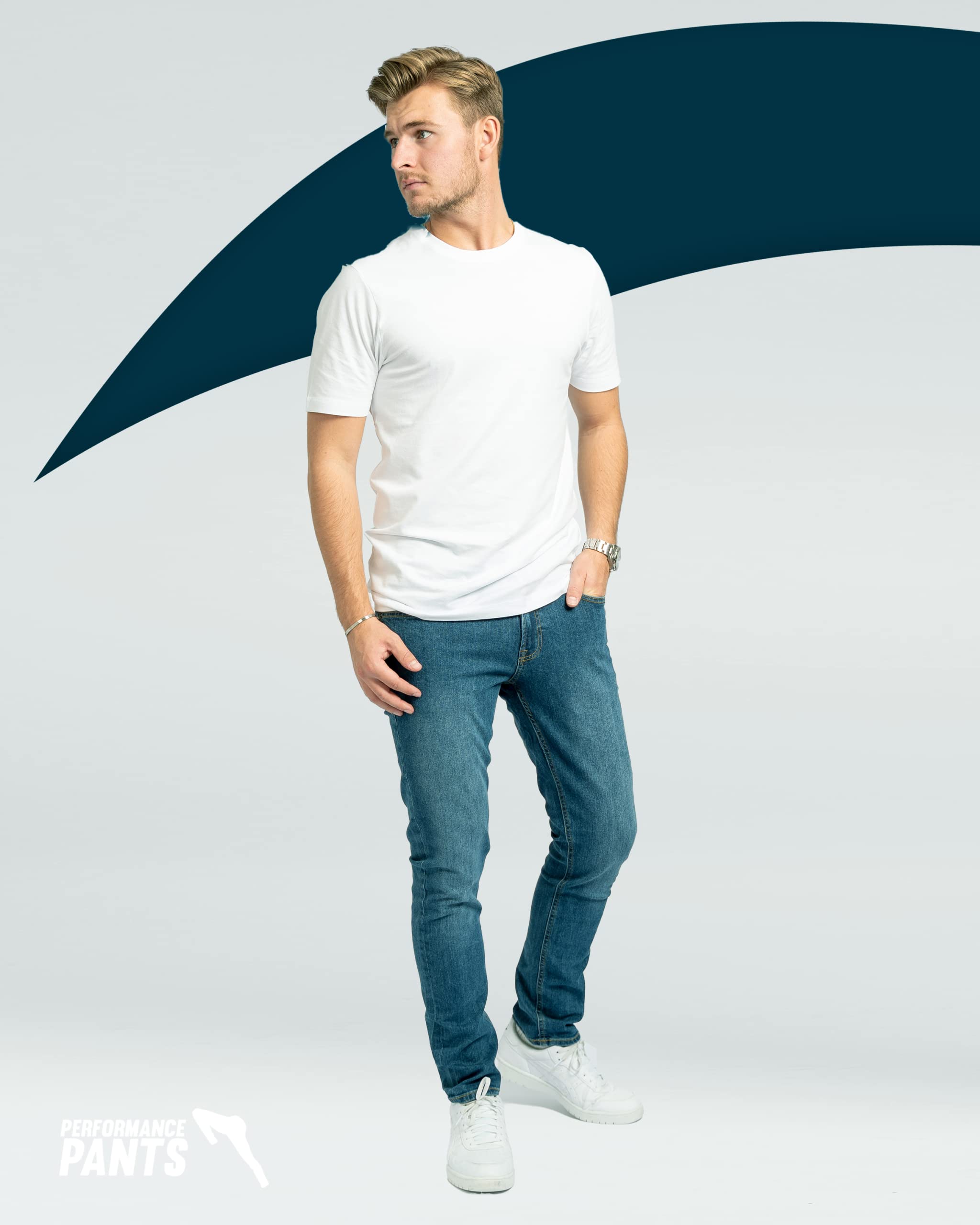Performance Jeans für Herren in Slim Fit mit Stretch in Medium Blau oder Schwarz - Sehr Komfortable und Bequeme Slim Fit Stretch Jeans für Männer - Herren Jeans für Arbeit & Freizeit