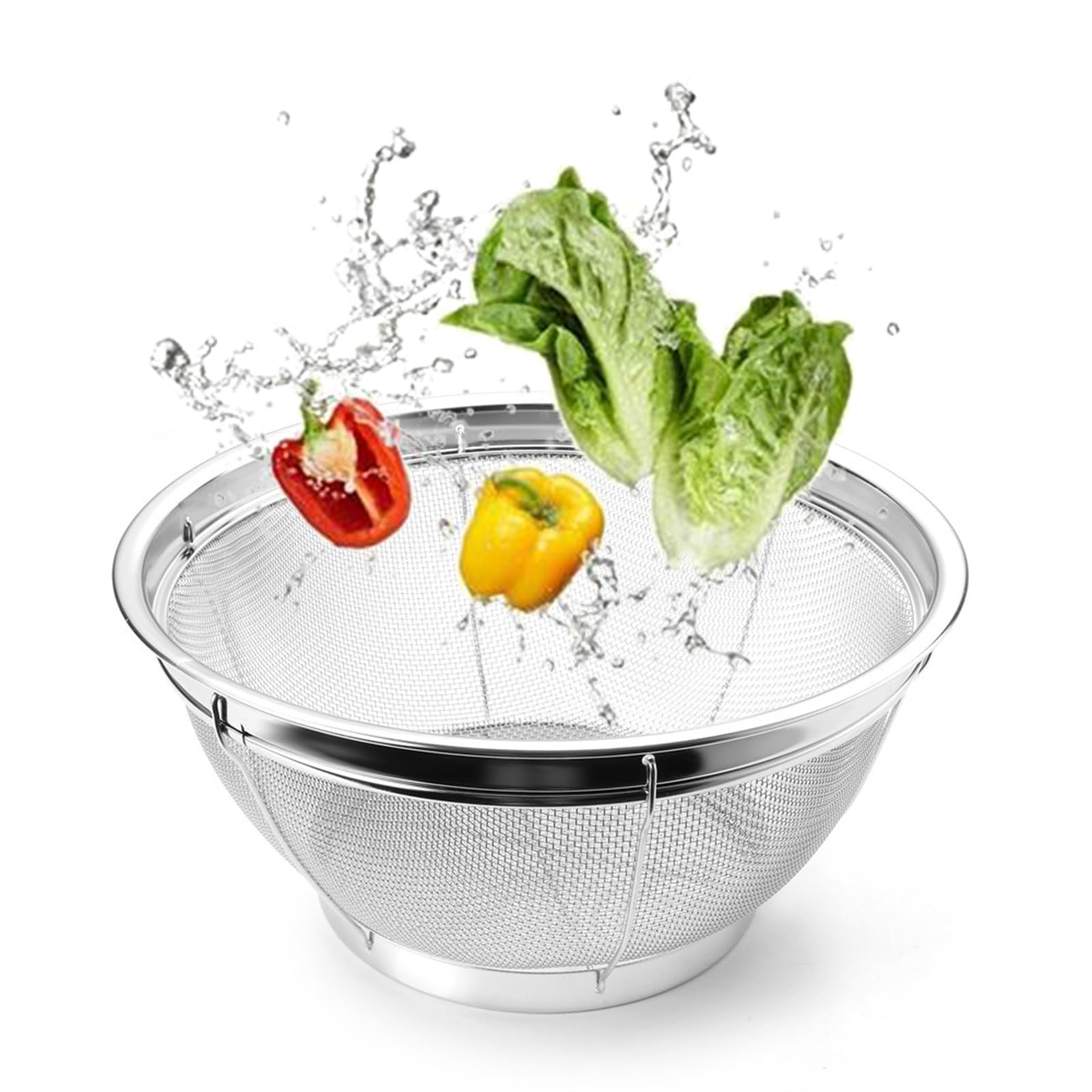 Fine Mesh Strainer Bowl, 4 Quart Stainless Steel Kitchen Colander for Pasta, Rice, Fruit, Metal Net Baskets with Resting Base - Strain, Drain, Rinse
