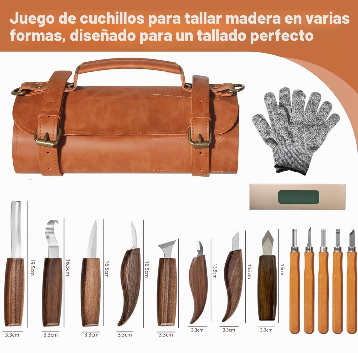 Juego de 17 Piezas Herramientas de Tallado,con Estuche Grande de Piel,Juego de Cuchillos para Tallar, para Principiantes y Entusiastas