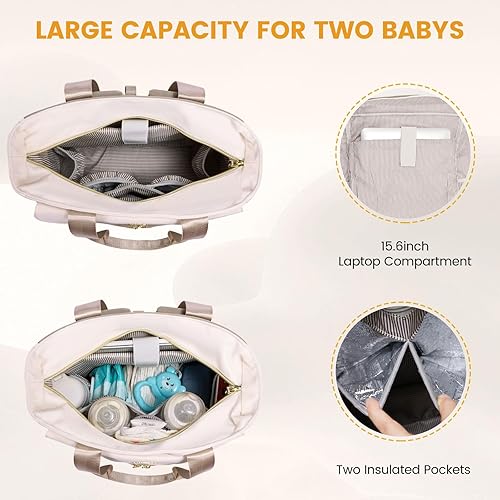 Miniatura 4 de LOVEVOOK Mochila para Pañales, Bolsa de Pañales Tipo Tote con Bolsillos Aislados, Bolsa de Bebé para Niña y Niño con Cambiador, Bolsa de Bebé Grande