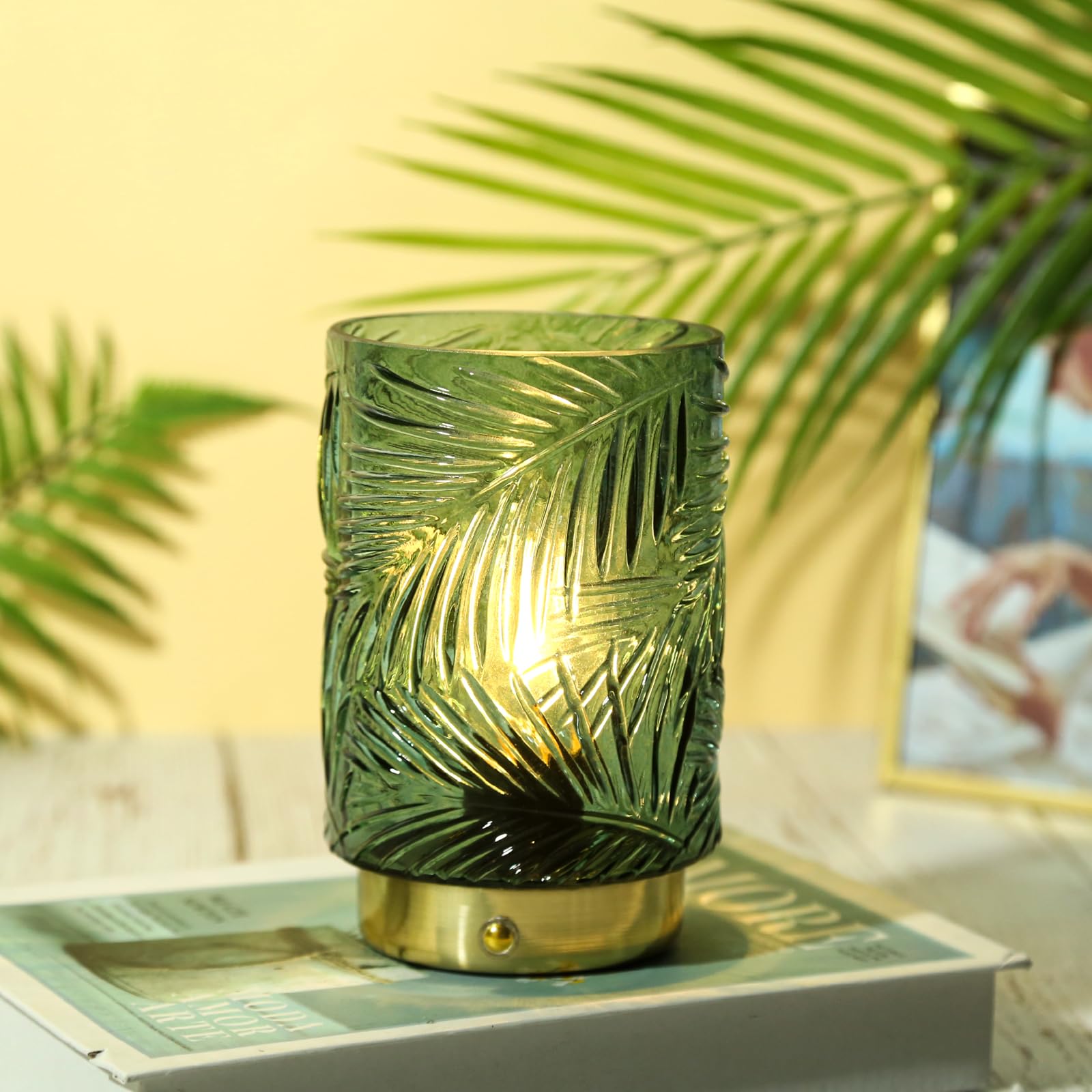 MJ PREMIER Wiederaufladbare Tischlampe Kabellose, Akku LED Tischleuchte mit Touch-Schalter, Dimmbare Tischlampe aus Glas, Dekorative USB Aufladbar Lampe, Notlampe für Stromausfall, (Grün, Mini)