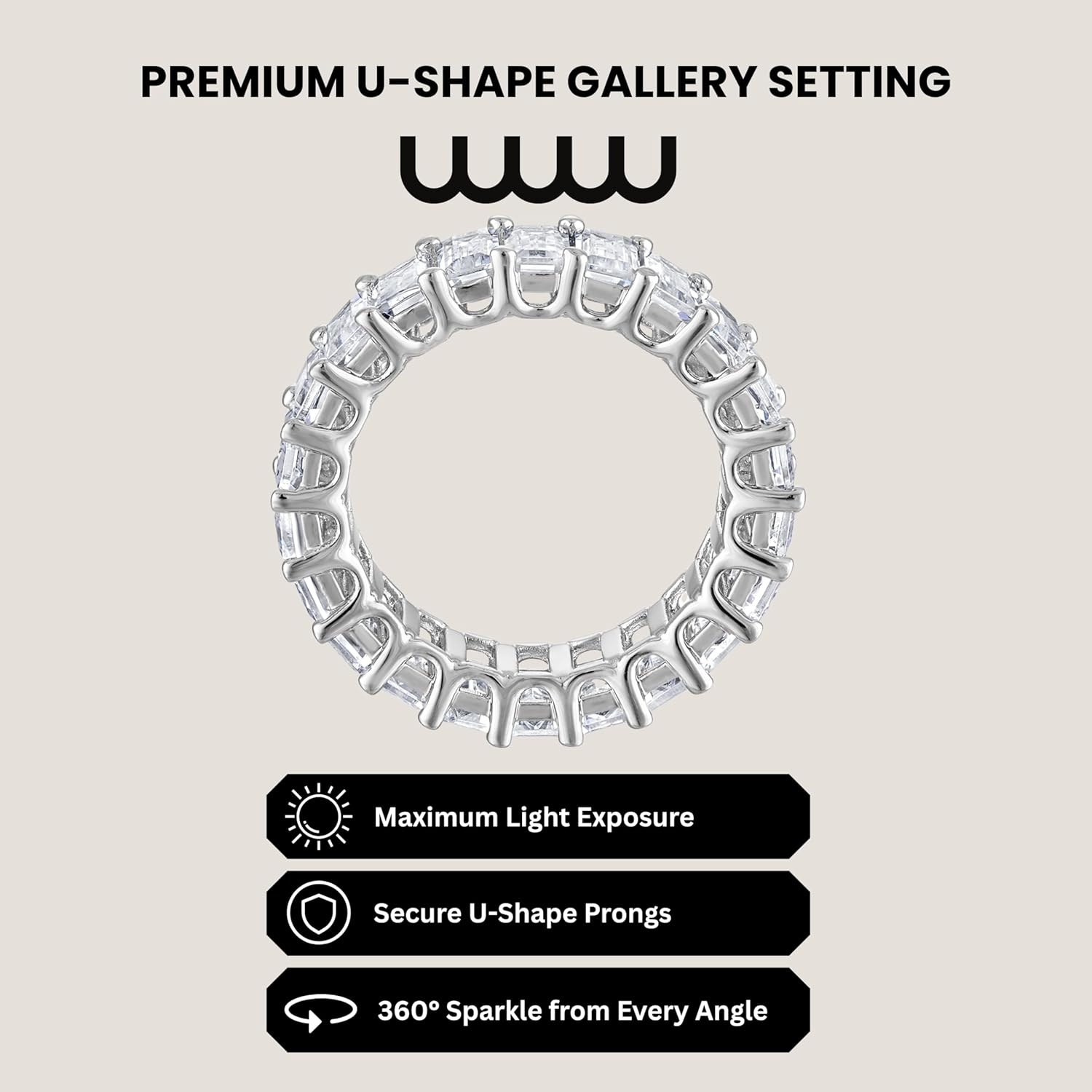 KISPER 14K White Gold Plated Eternity Band Rings for Women - AAAAA Cubic Zirconia Round Oval Emerald Cut Wedding Bands Stackable Size 5-9 - Image 3