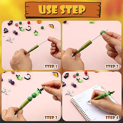 Miniatura 5 de Ctosree Bolígrafos con cuentas, bolígrafos con cuentas, bolígrafo de terror a granel, tinta negra, fantasma, bolígrafo divertido para fiesta