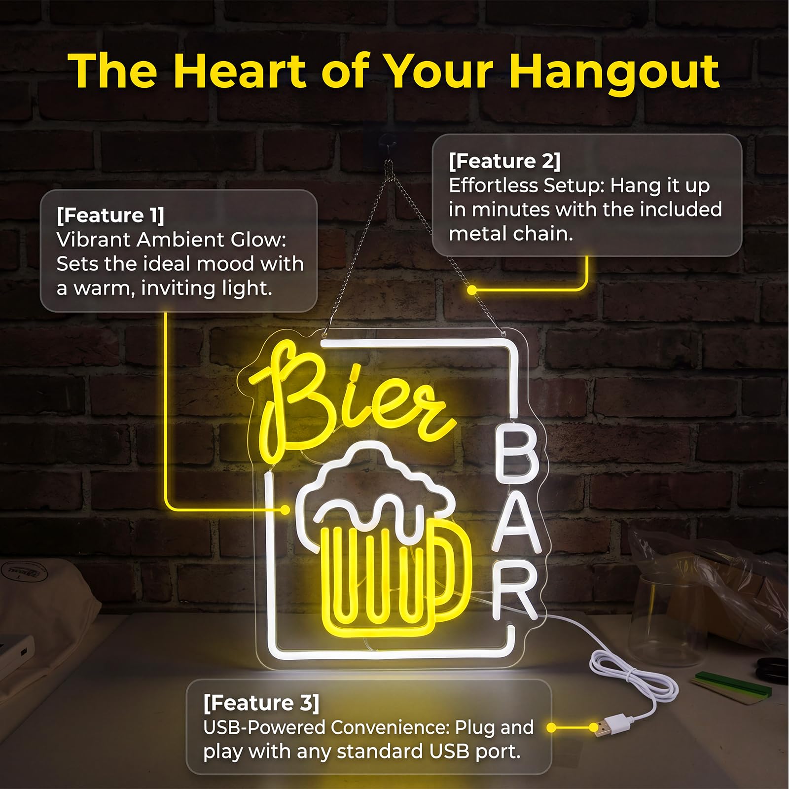 Rayong Bier Neonlicht LED Schild Bar Leuchtreklame Wanddeko Neonlampe Neon Schild für Club Party Deko