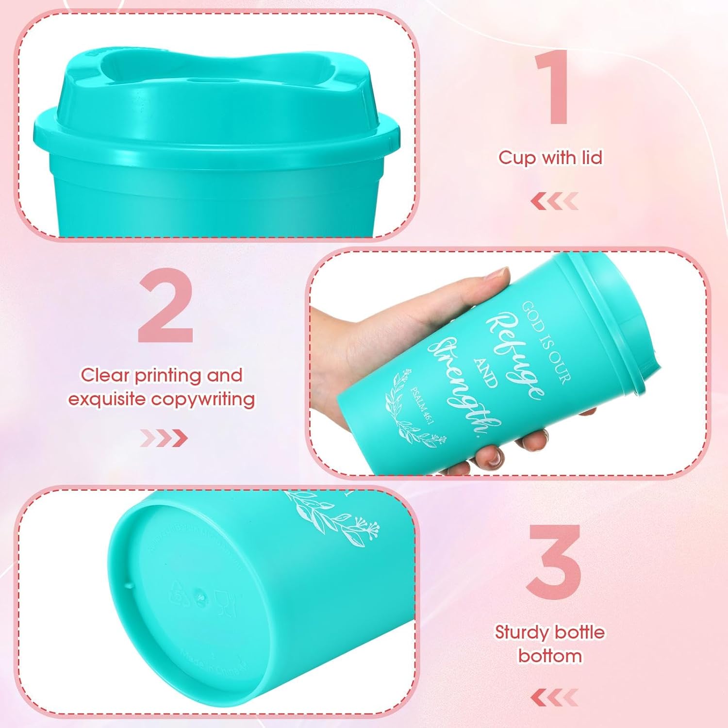 LemonRoad 40 Sets Christian Gifts Bulk 16oz Reusable Bible Verse Coffee Cups with Lids Cards and Gift Bags Inspirational Religious Gifts for Church Party (Bright Color) - Image 4