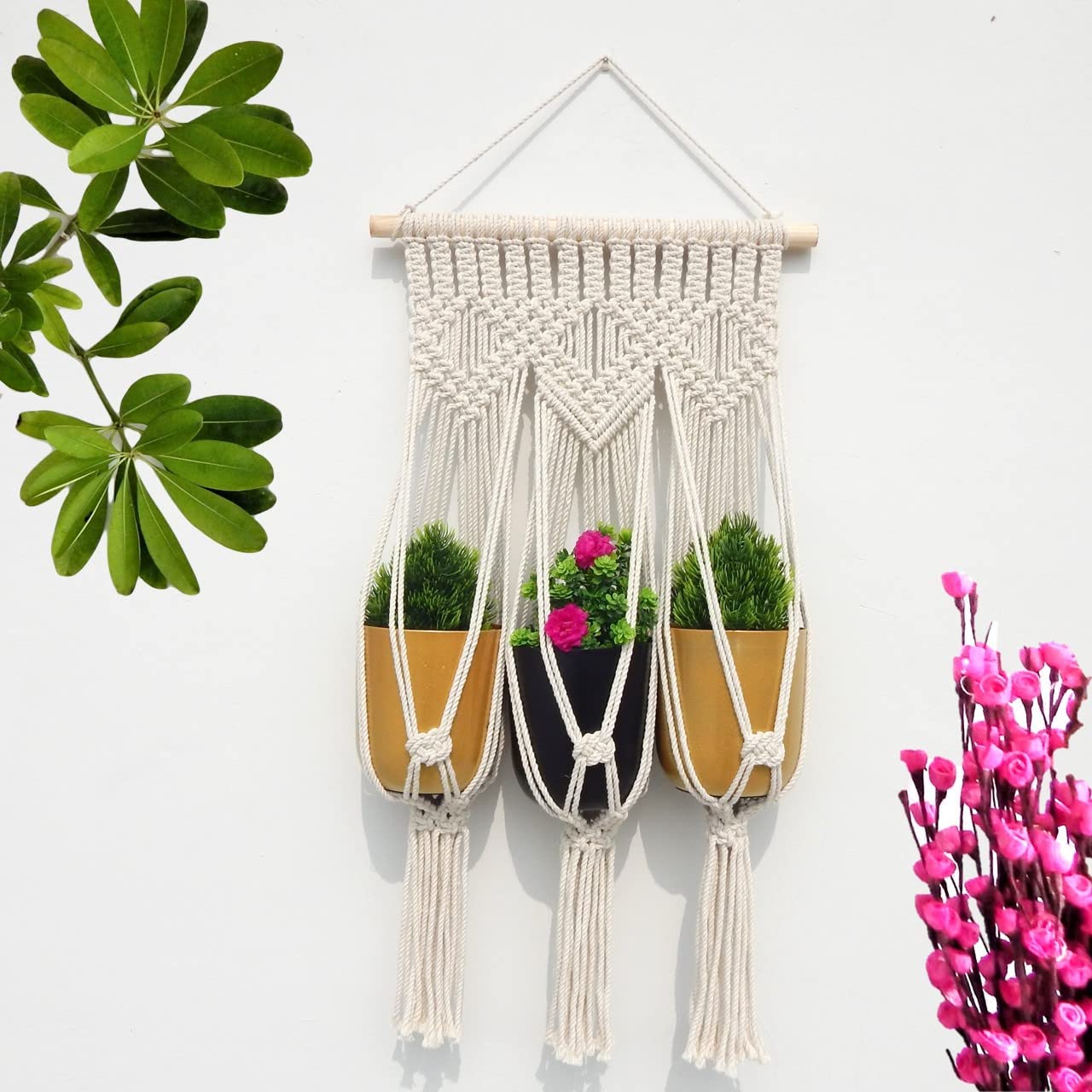 Rival Cotton Plant Hanger | Indoor Outdoor Handmade Hanging Planter Flower Pot Holder, Boho Style Decorative Rope for Home, Porch, Balcony, Window [Without Pot] Ivory (B0C5XM47G6) Amazon Price History, Amazon Price Tracker