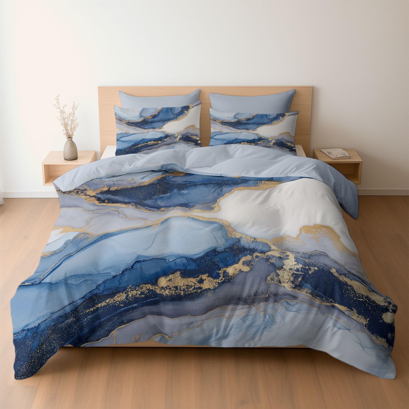 Parure de lit 2 personnes marbre gris 220x240cm avec 2 taies en microfibre moderne