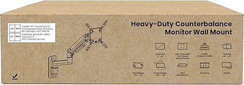 Miniatura 10 de PUTORSEN Soporte de pared para monitor ultra ancho de alta calidad de 17-49 pulgadas, brazo de monitor de montaje en pared individual resistente de