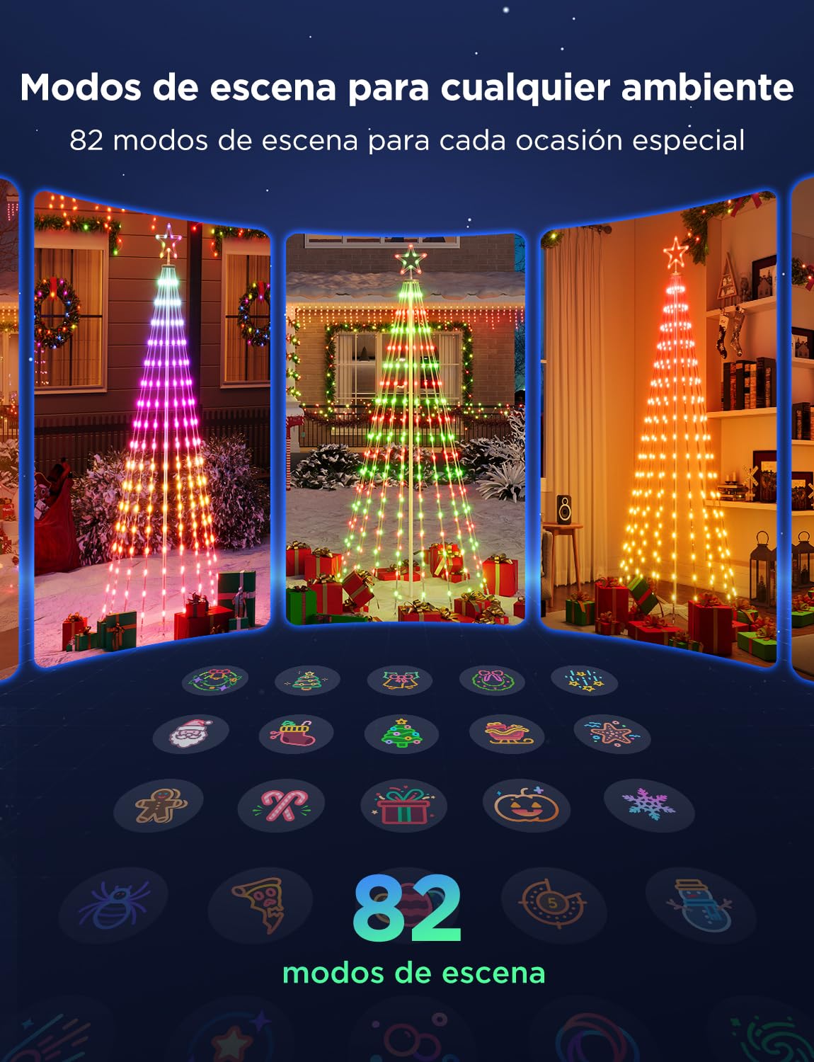 Govee Christmas Cone Tree Lights,1,82m 316 LED RGBIC, Negro | Control APP Inteligente, 82+ Modos de Escena, IP67 Resistente, Decoración Halloween y Navidad, Modo Música