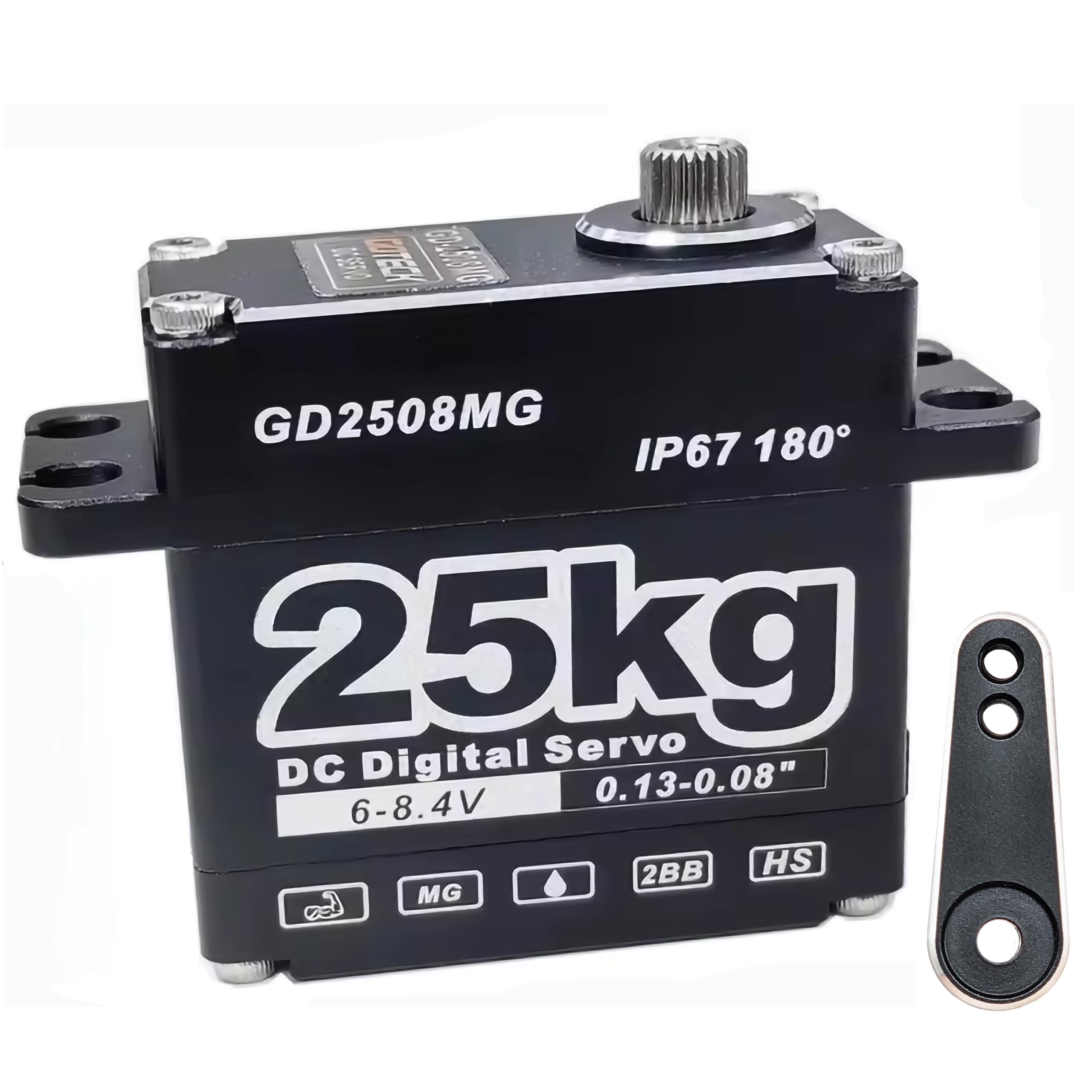 GOTECK 25KG Digital Servo,Large Torque 8.4V Full Metal Gear IP67 Waterproof Steering Servo with 25T Servo Horn for 1/8 1/10 1/12 RC Crawler Car,Robot,Boat,Truck Robot Parts (25KG(8.4V)-180°)