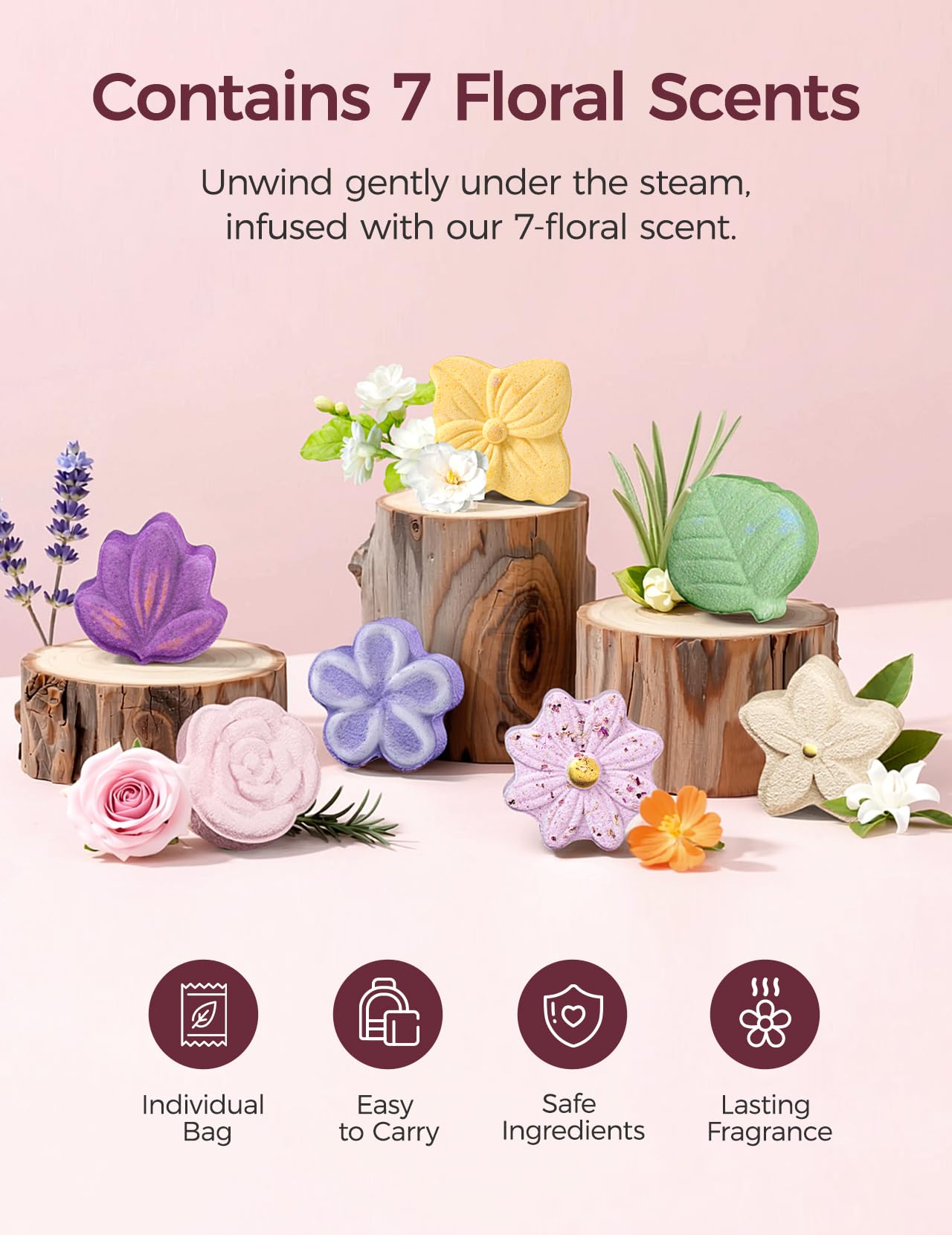 Momcozy Shower Steamer zestaw 14 sztuk z 7 kwiatowymi bombami pod prysznic dla kobiet, tabletki pod prysznic, relaks wellness w domu, idealny pomysł na prezent, prezent bożonarodzeniowy dla mamy